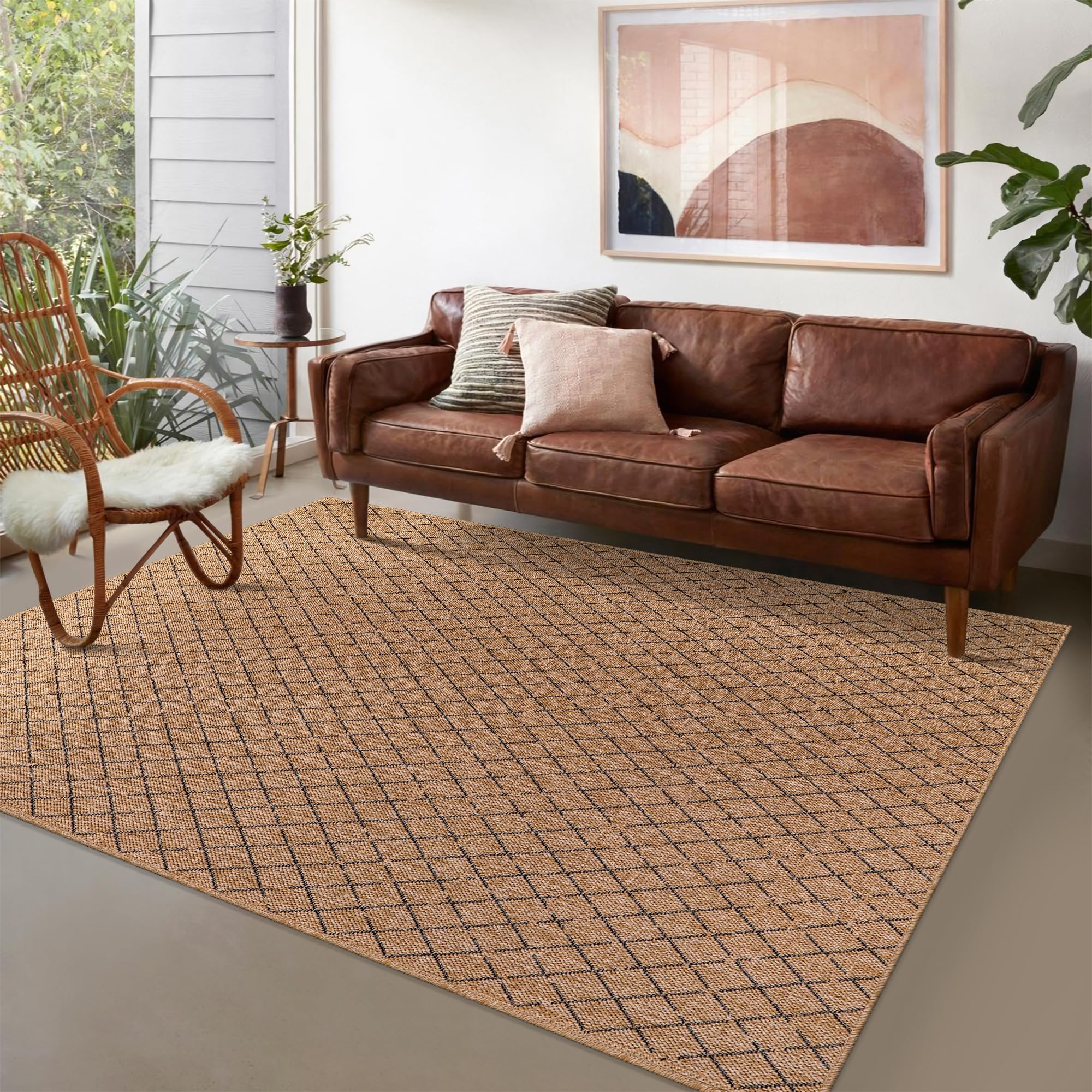 Rugs Living Room - Non slip, Washable Area Rug - Beige Rug, Suitable for Indoor and Outdoor Use, UV and Weather Resistant, Carpet for Bedroom, Kitchen, Verandas (Beige 4, 80X150 CM)