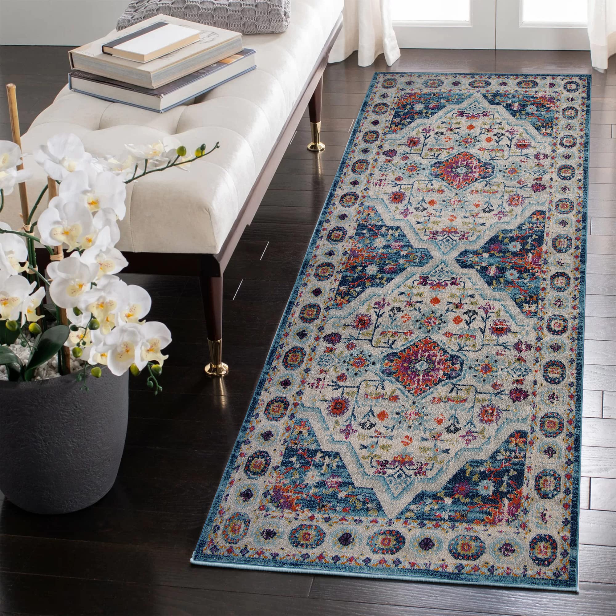 Area Rugs For Living Room, Bedroom, Kitchen, Dining Room | Oriental Design Carpet | Soft Medium Pile | Traditional Vintage Rug | Stain Resistant (Cream Blue, 160X230 CM)