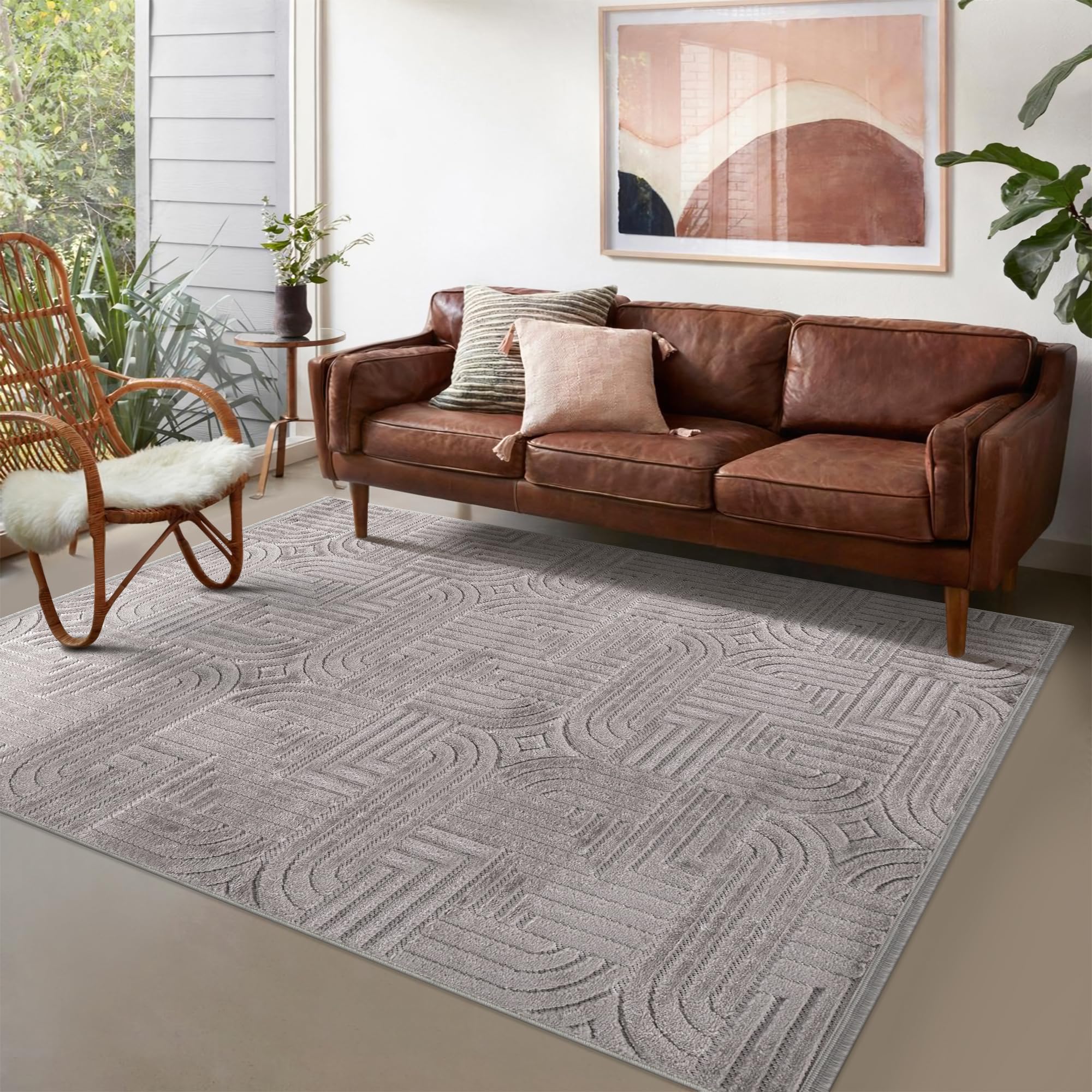 Area Rug for Living Room β Modern Textured Polypropylene Carpet | Non-Shedding, Medium Pile Geometric Rug for Bedroom, Dining Room & Home Decor (TAUPE, 120X180)