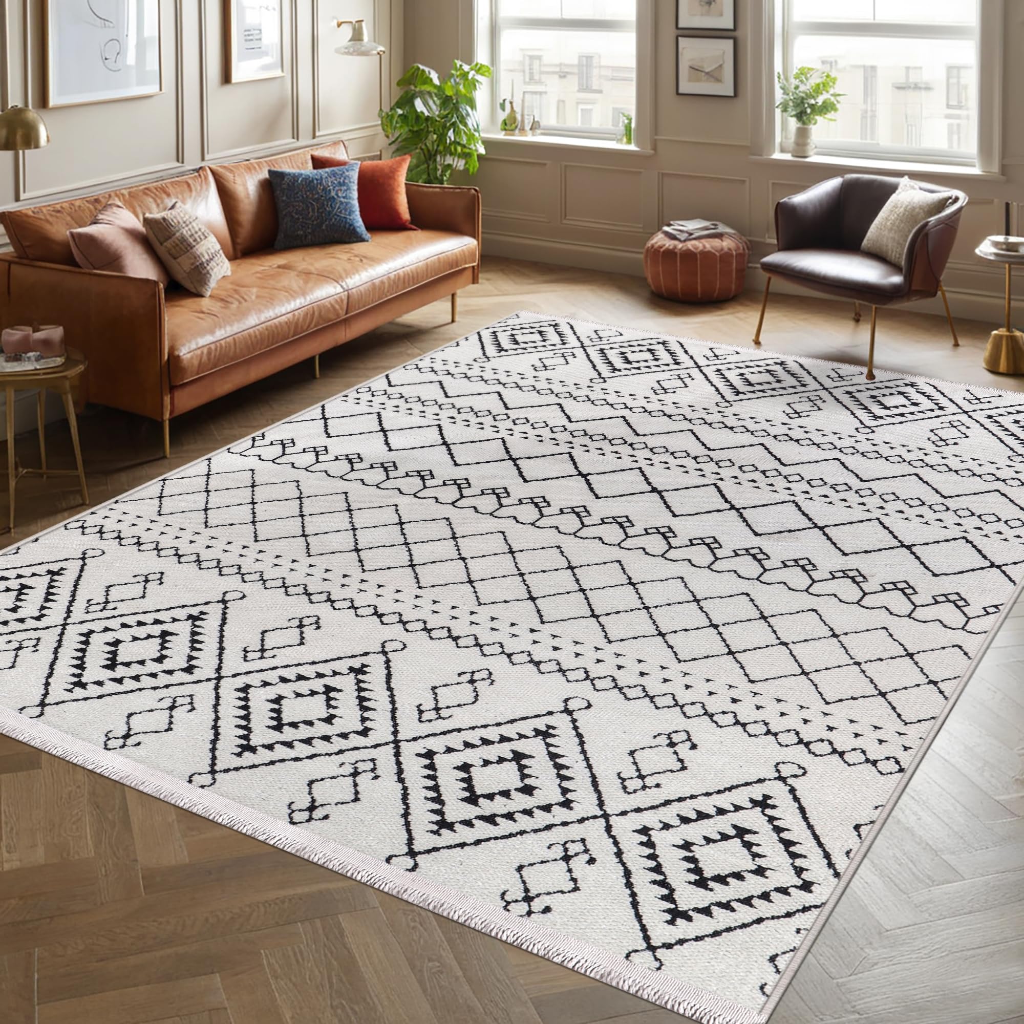 Rugs Living Room - Machine Washable Rug, Low Pile Non-Slip Area Rug - Area Rugs for Livingroom Bedroom Kitchen - Pet Friendly Carpet, Modern Room Decor (Red, 120X180)