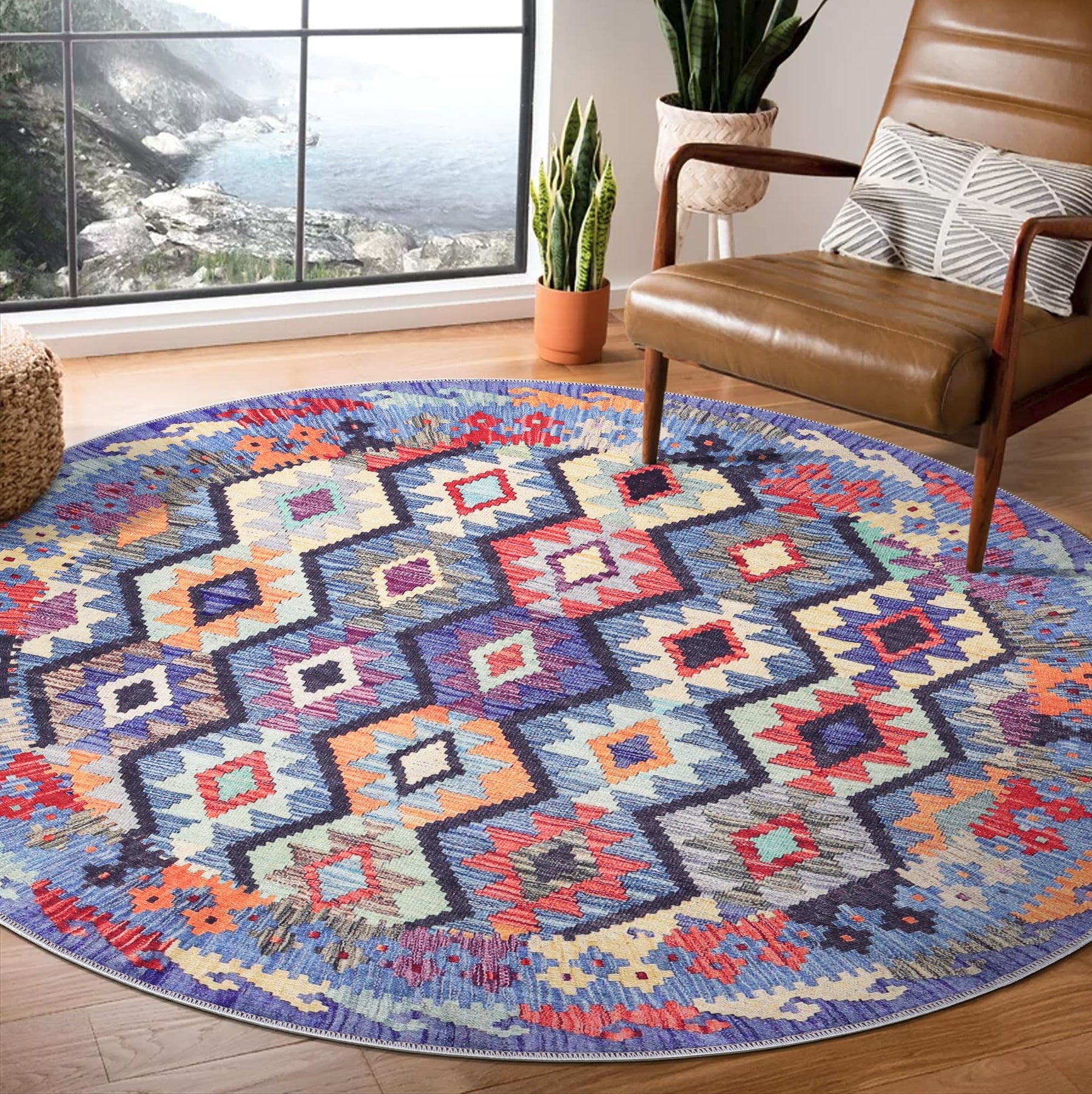Multicolour washable runner rug from Netline Home with traditional boho flatweave design, non-slip backing, ideal for living rooms and hallways.