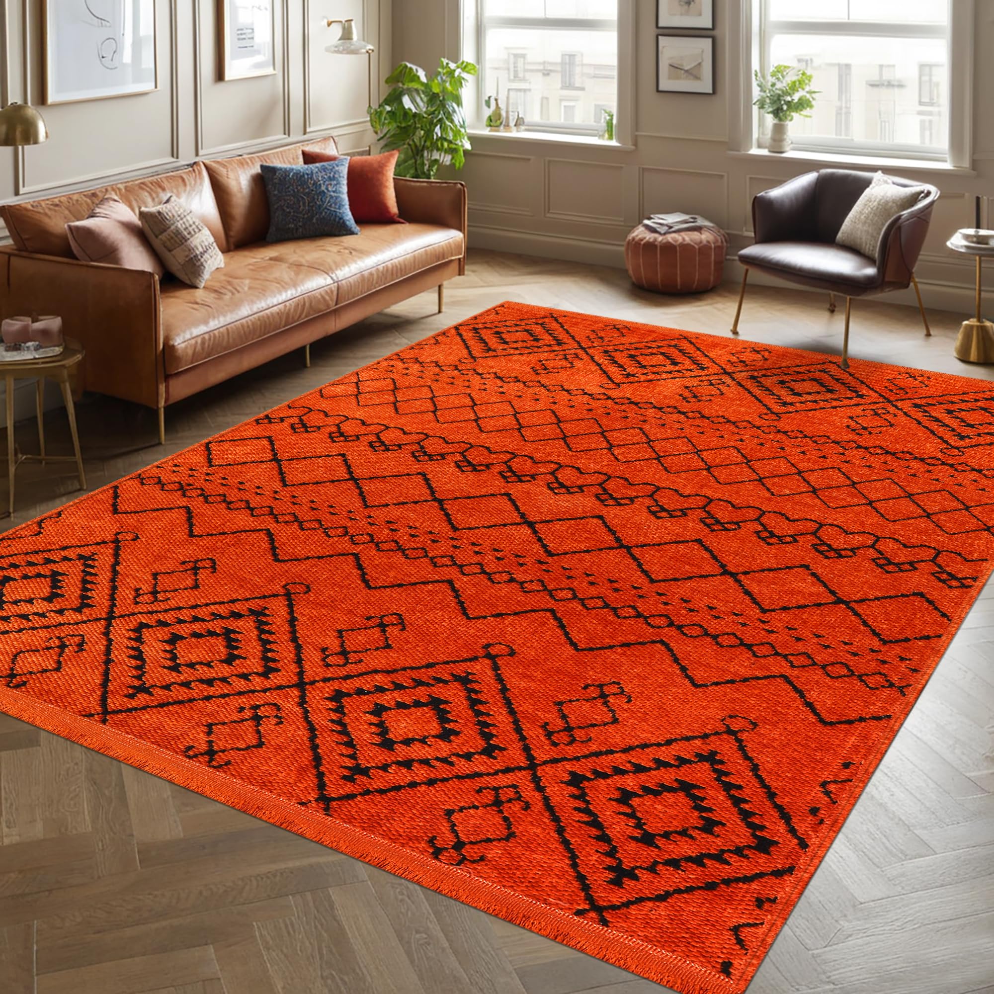 Rugs Living Room - Machine Washable Rug, Low Pile Non-Slip Area Rug - Area Rugs for Livingroom Bedroom Kitchen - Pet Friendly Carpet, Modern Room Decor (Red, 120X180)