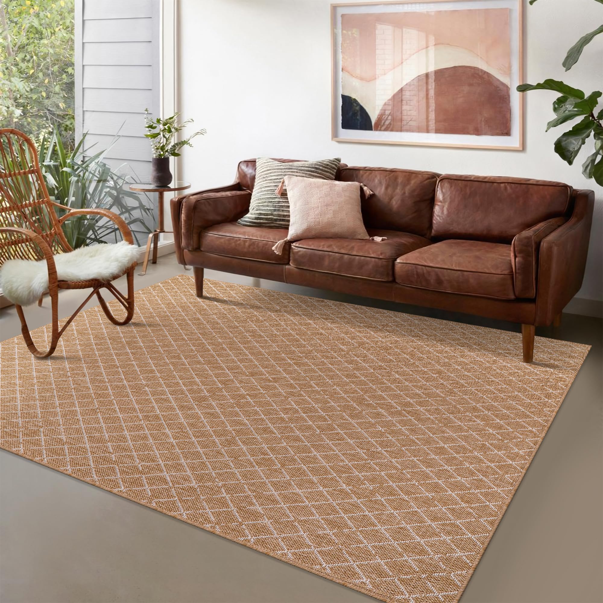 Rugs Living Room - Non slip, Washable Area Rug - Beige Rug, Suitable for Indoor and Outdoor Use, UV and Weather Resistant, Carpet for Bedroom, Kitchen, Verandas (Beige 4, 80X150 CM)