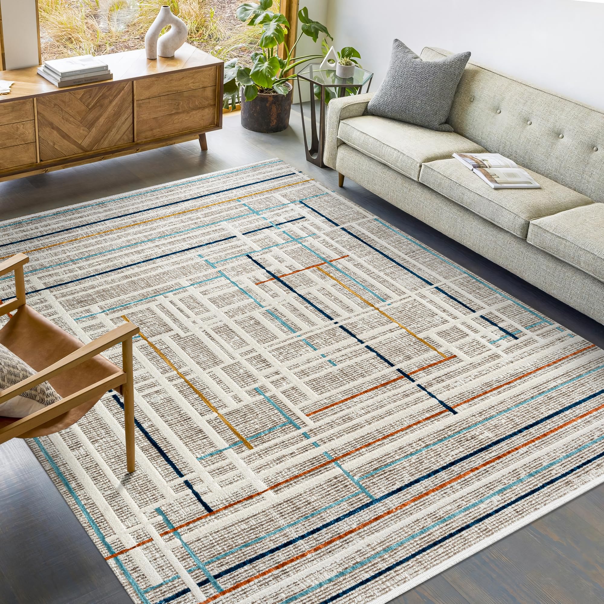 Area Rug for Living Room - Ultra-Soft Low Pile Carpet | Soft Micro Polyester, Non-Shedding & Shed-Resistant | Modern Rugs for Bedroom, Large Rugs, Hallway, Carpets (LIGHT BEIGE, 120X180)
