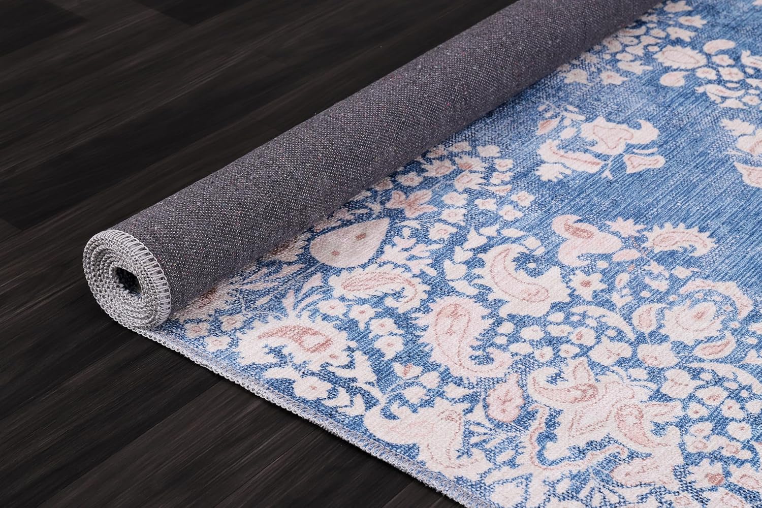 Machine Washable Area Rug for Living Room, Bedroom & Kitchen - Non Slip β 4 mm Low Pile Carpet - Vintage Rug - Pet Friendly & Kid Friendly Rugs (BLUE, 80X150)