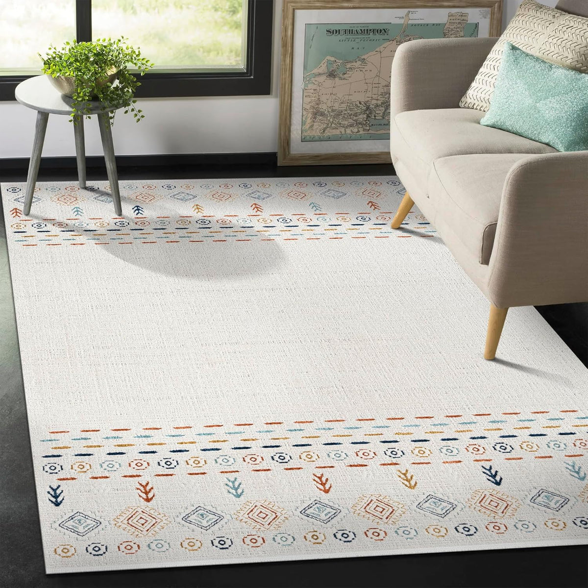 Light beige Netline Home runner rug with ultra-soft micro polyester, low pile, non-shedding, ideal for living rooms, bedrooms, or hallways.