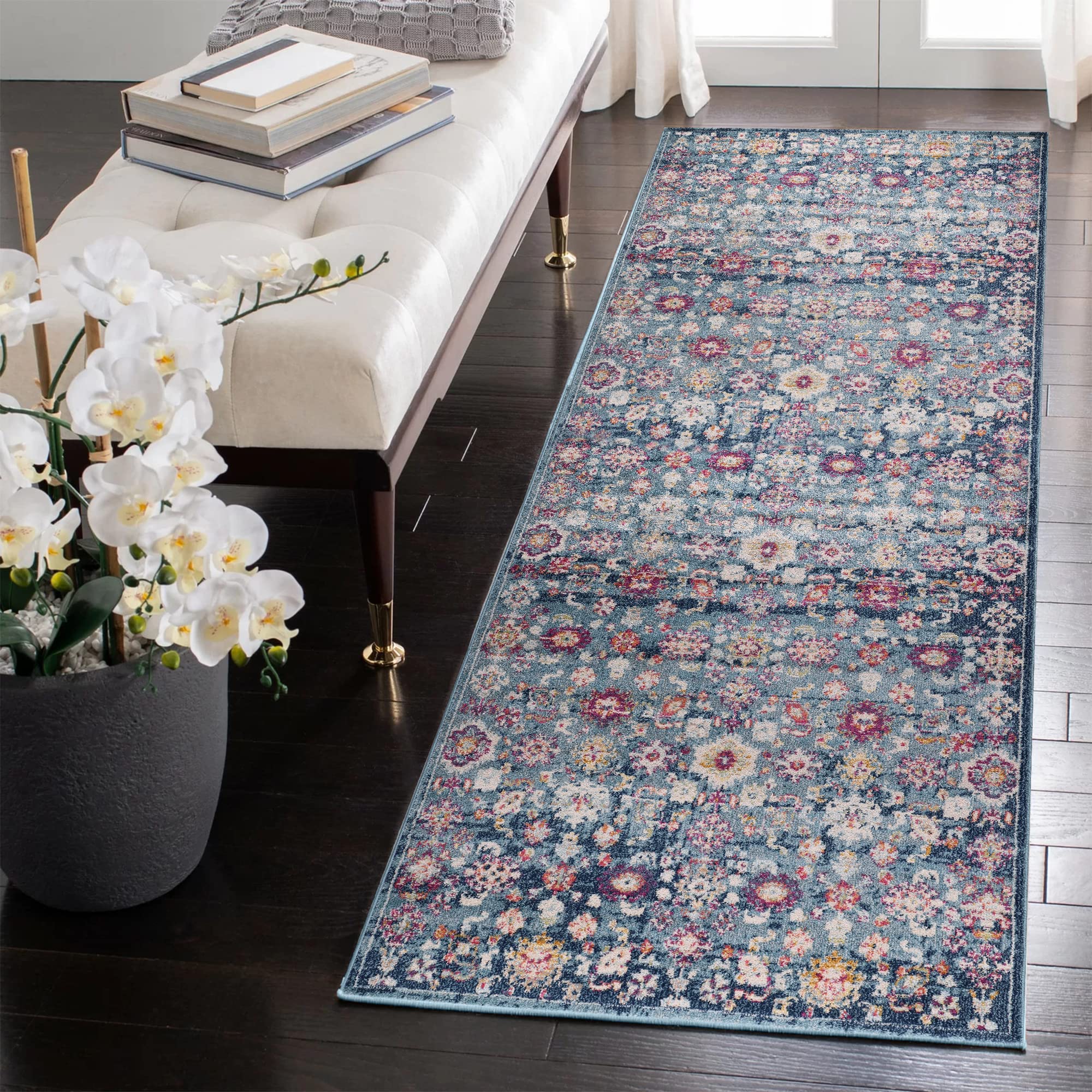 Area Rugs For Living Room, Bedroom, Kitchen, Dining Room | Oriental Design Carpet | Soft Medium Pile | Traditional Vintage Rug | Stain Resistant (Cream Blue, 160X230 CM)