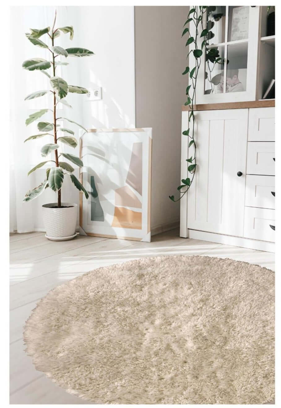 Soft Washable Beige Shaggy Rug | SA-02