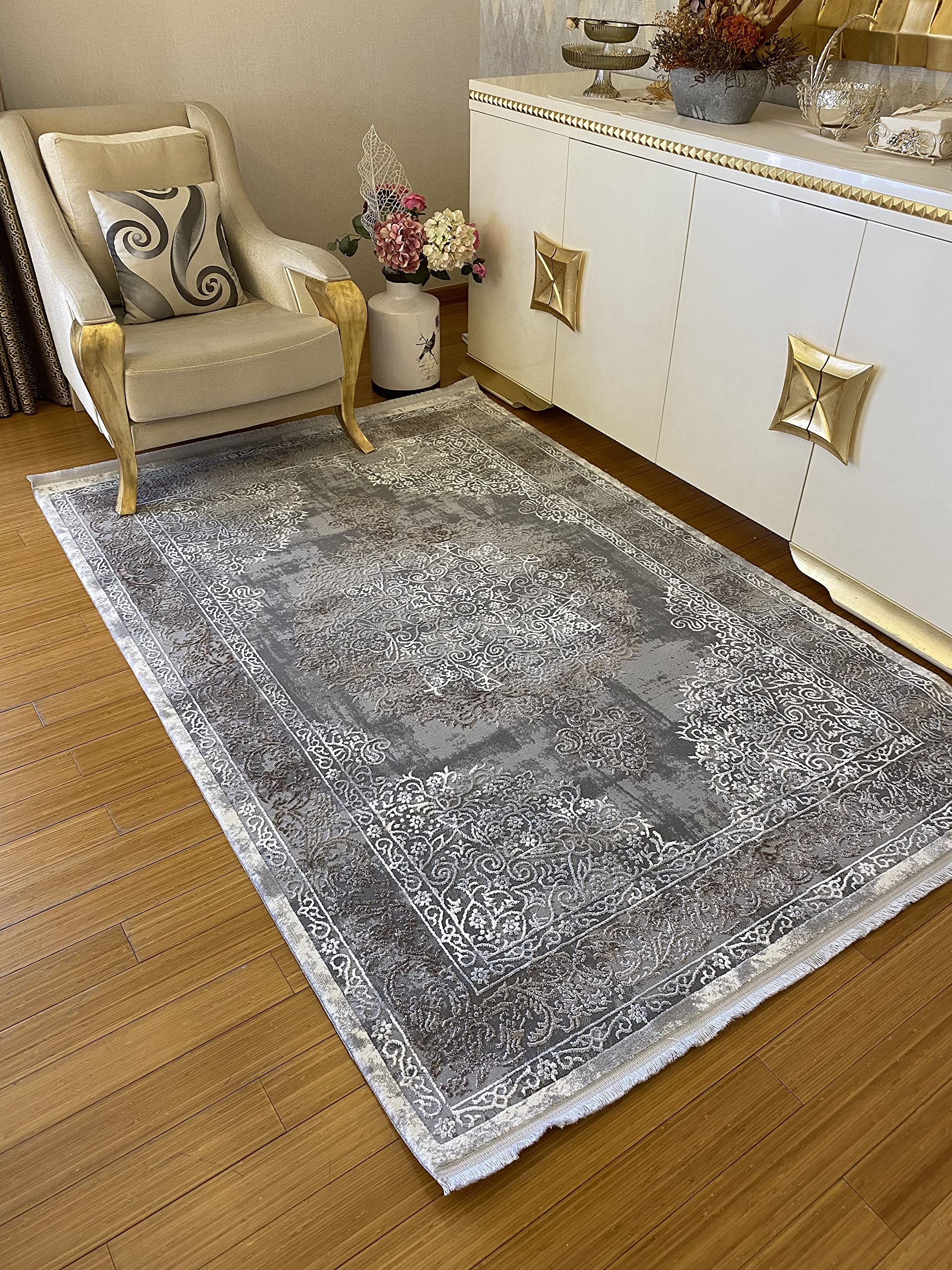 Area Rugs For Living Room, Bedroom, Kitchen, Dining Room | Oriental Design Carpet | Soft Medium Pile | Traditional Vintage Rug | Stain Resistant (Cream Blue, 160X230 CM)