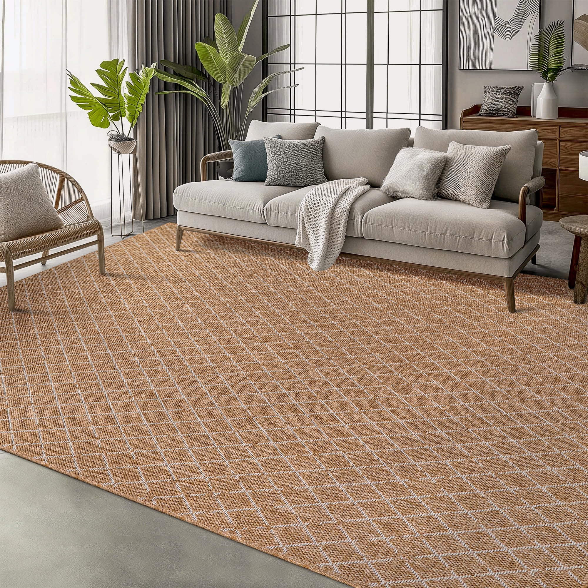 Rugs Living Room - Non slip, Washable Area Rug - Beige Rug, Suitable for Indoor and Outdoor Use, UV and Weather Resistant, Carpet for Bedroom, Kitchen, Verandas (Beige 4, 80X150 CM)