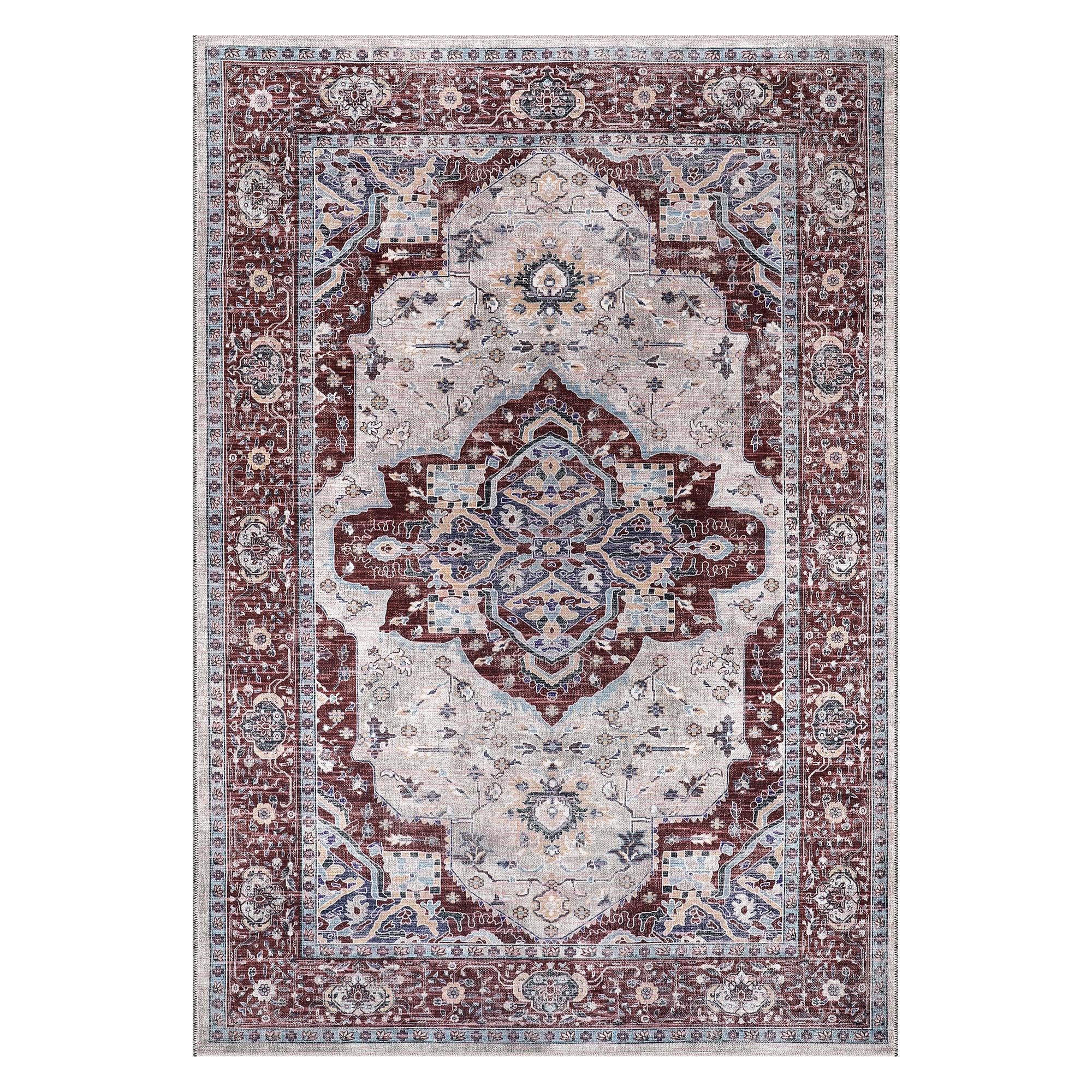 Rugs Living Room - Washable Rug - Area Rug - Non-Slip Rugs Carpet Woven from Cotton - Vintage Rug for Living Room Bedroom Kitchen - Kid and Pet Friendly (RED RUG, 80X150 CM)