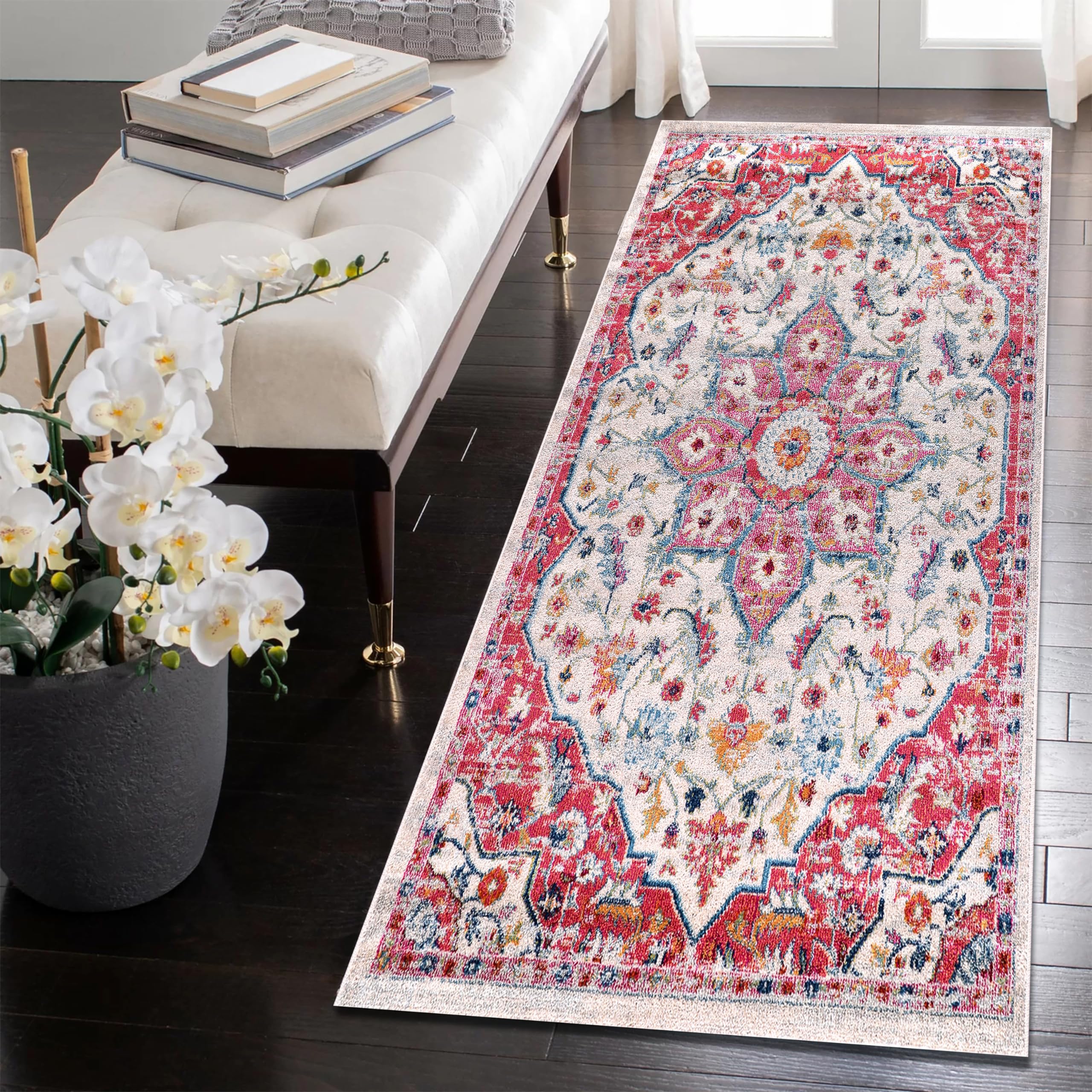 Area Rugs For Living Room, Bedroom, Kitchen, Dining Room | Oriental Design Carpet | Soft Medium Pile | Traditional Vintage Rug | Stain Resistant (Cream Blue, 160X230 CM)