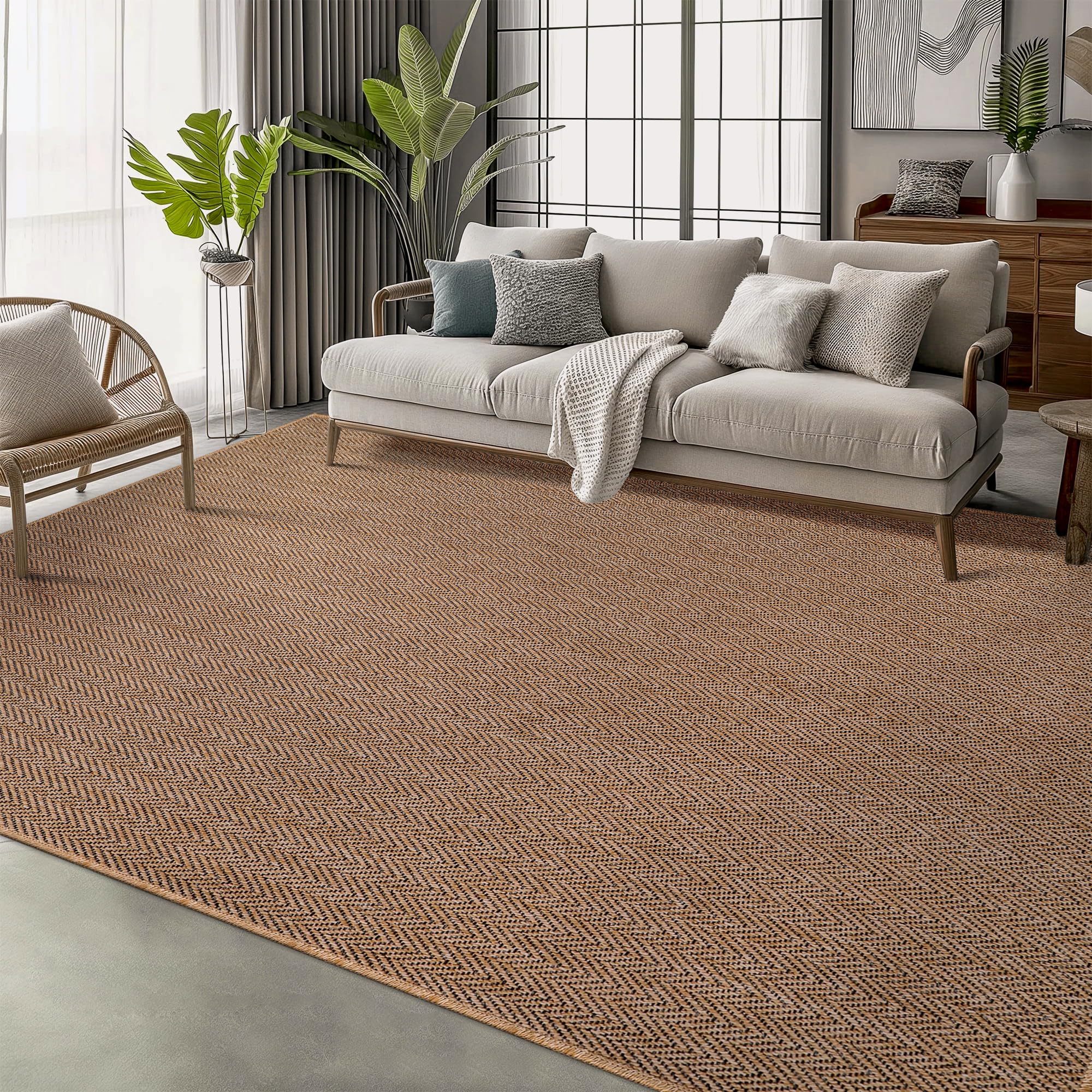 Rugs Living Room - Non slip, Washable Area Rug - Beige Rug, Suitable for Indoor and Outdoor Use, UV and Weather Resistant, Carpet for Bedroom, Kitchen, Verandas (Beige 4, 80X150 CM)