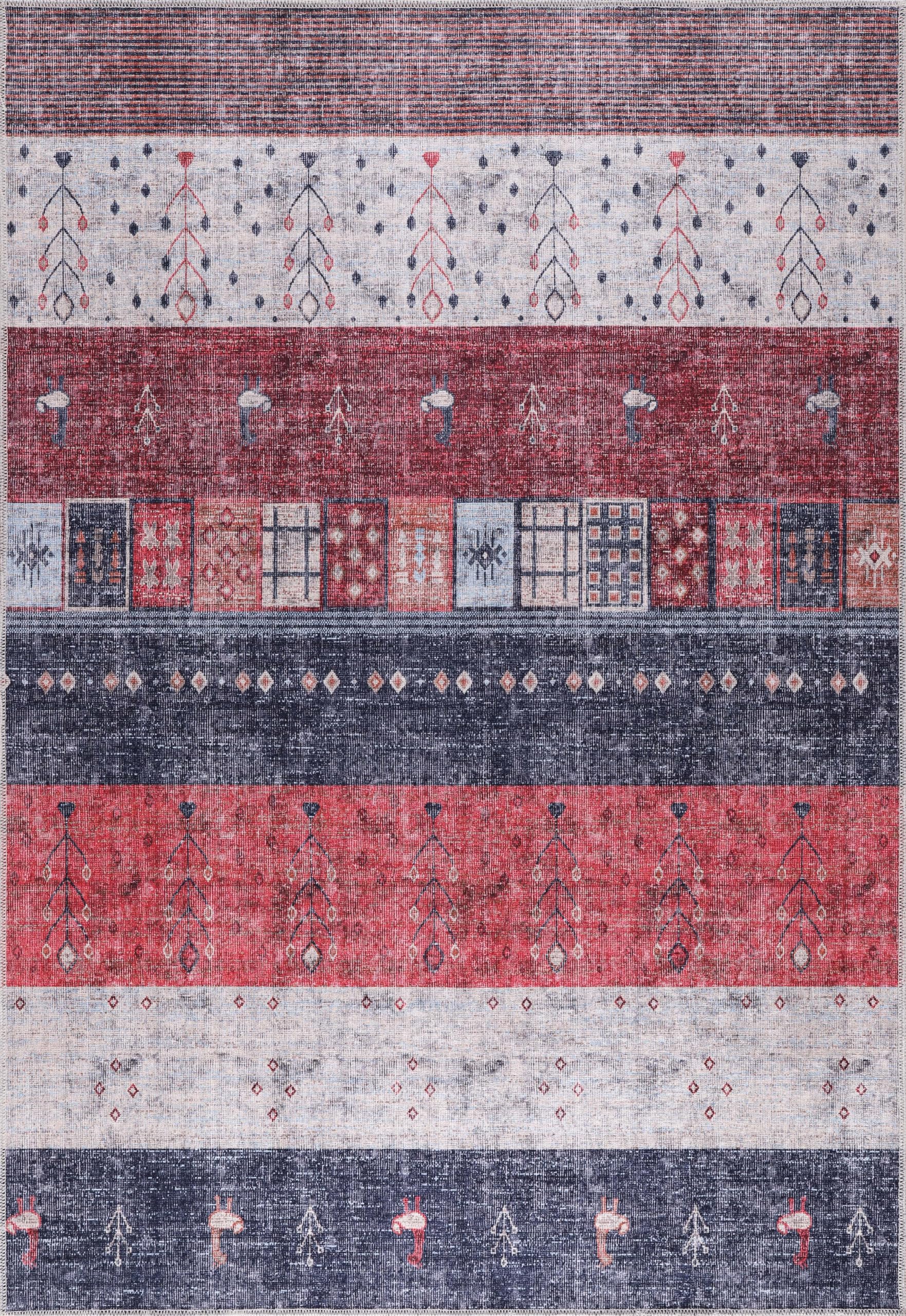 Machine Washable Area Rug for Living Room, Bedroom & Kitchen - Non Slip β 4 mm Low Pile Carpet - Vintage Rug - Pet Friendly & Kid Friendly Rugs (BLUE, 80X150)