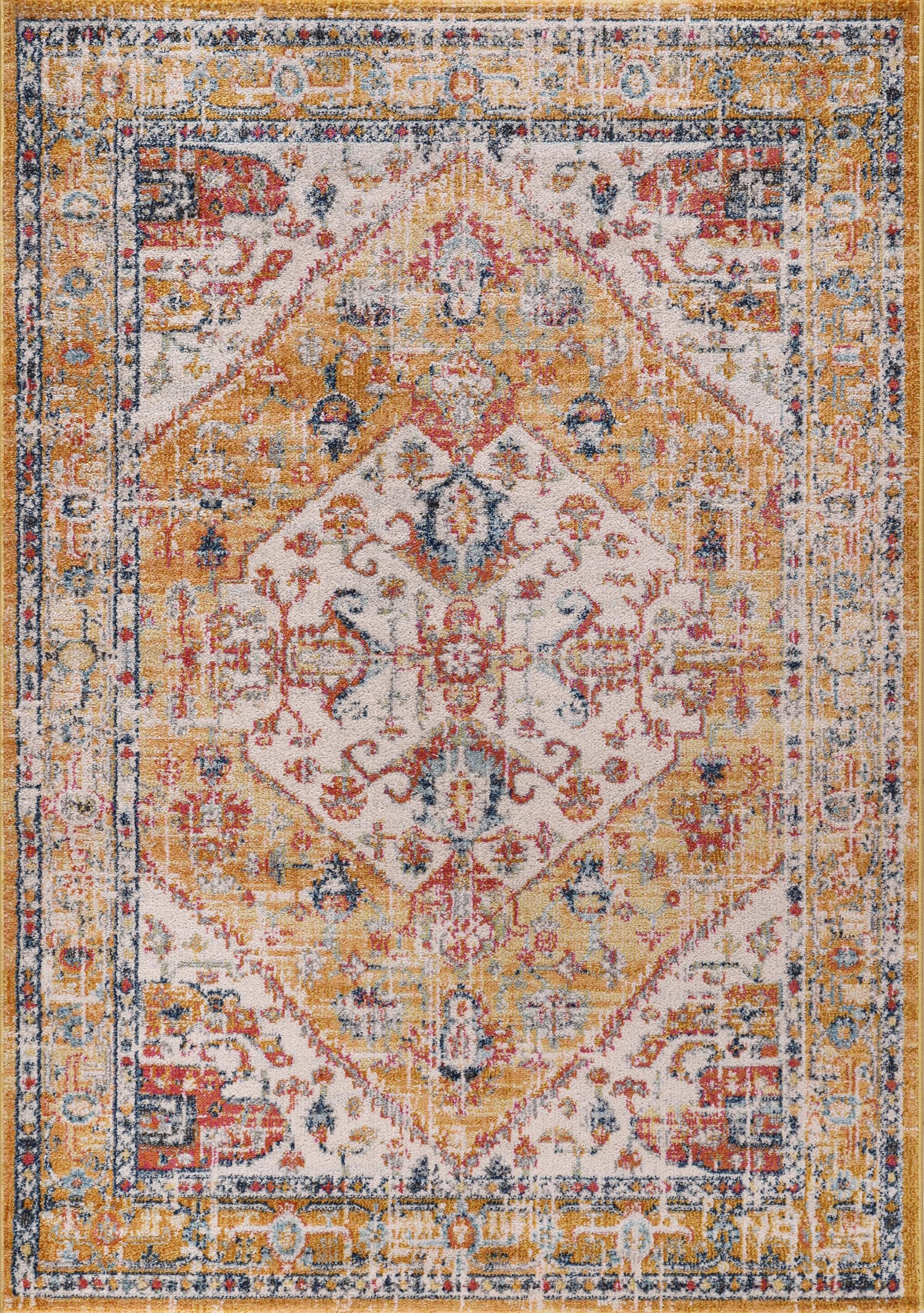 Vintage Area Rug for Living Room | Soft & Durable Carpet, Kid & Pet Friendly | Wilton Woven, Classic Distressed Medallion Design for Bedroom, Hallway & Kitchen (BEIGE, 80X150)