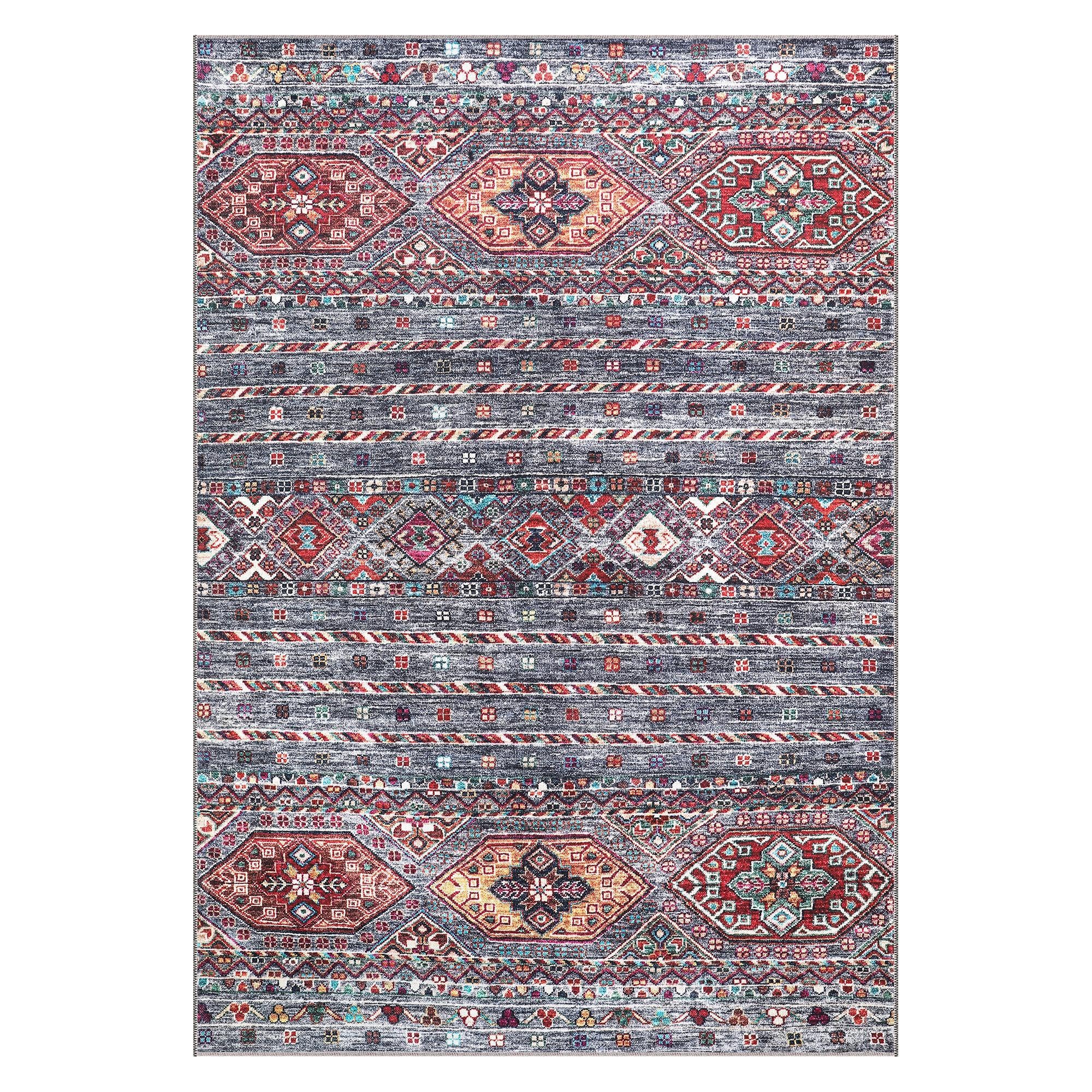 Rugs Living Room - Washable Rug - Area Rug - Non-Slip Rugs Carpet Woven from Cotton - Vintage Rug for Living Room Bedroom Kitchen - Kid and Pet Friendly (RED RUG, 80X150 CM)