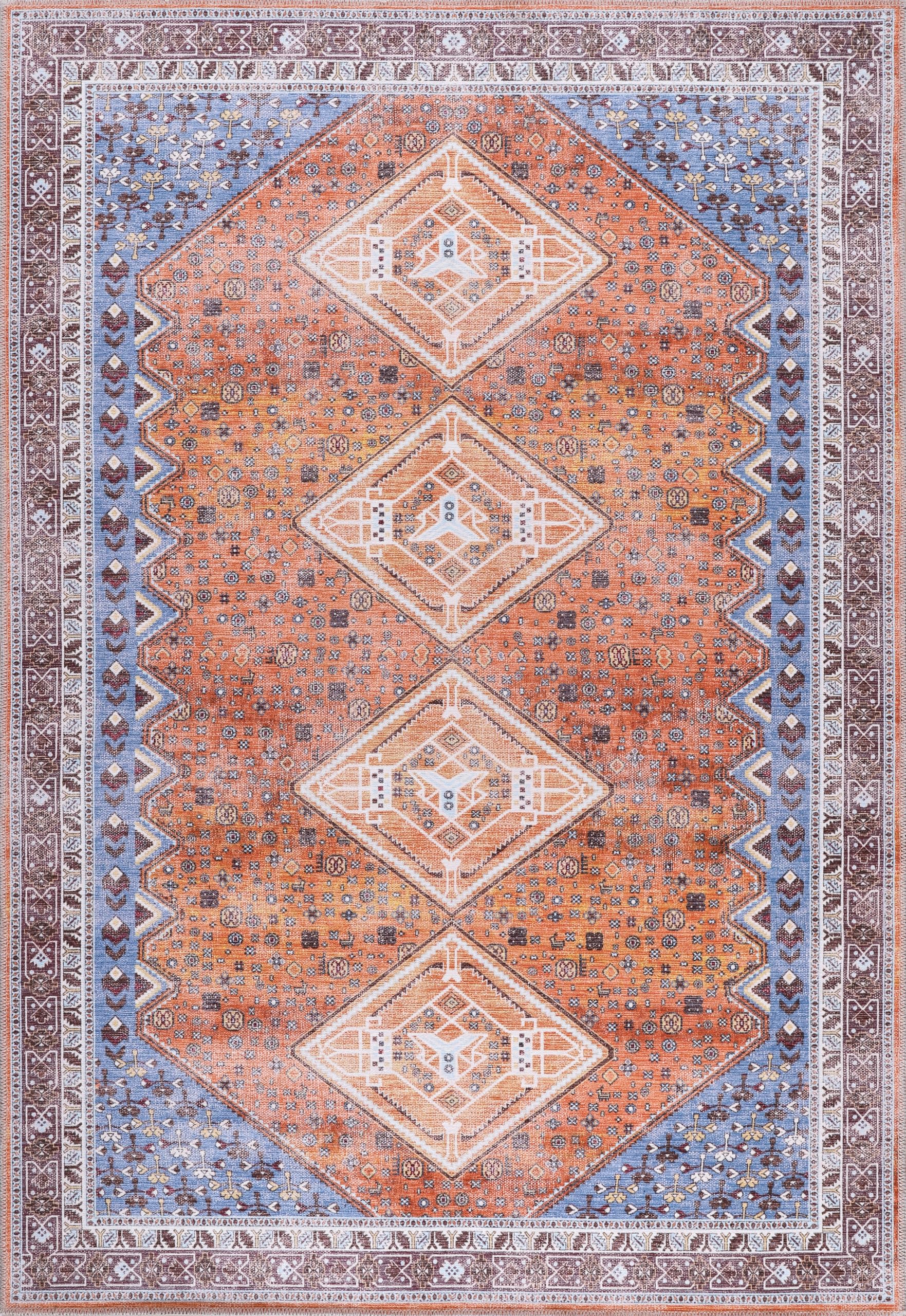 Machine Washable Area Rug for Living Room, Bedroom & Kitchen - Non Slip β 4 mm Low Pile Carpet - Vintage Rug - Pet Friendly & Kid Friendly Rugs (BLUE, 80X150)