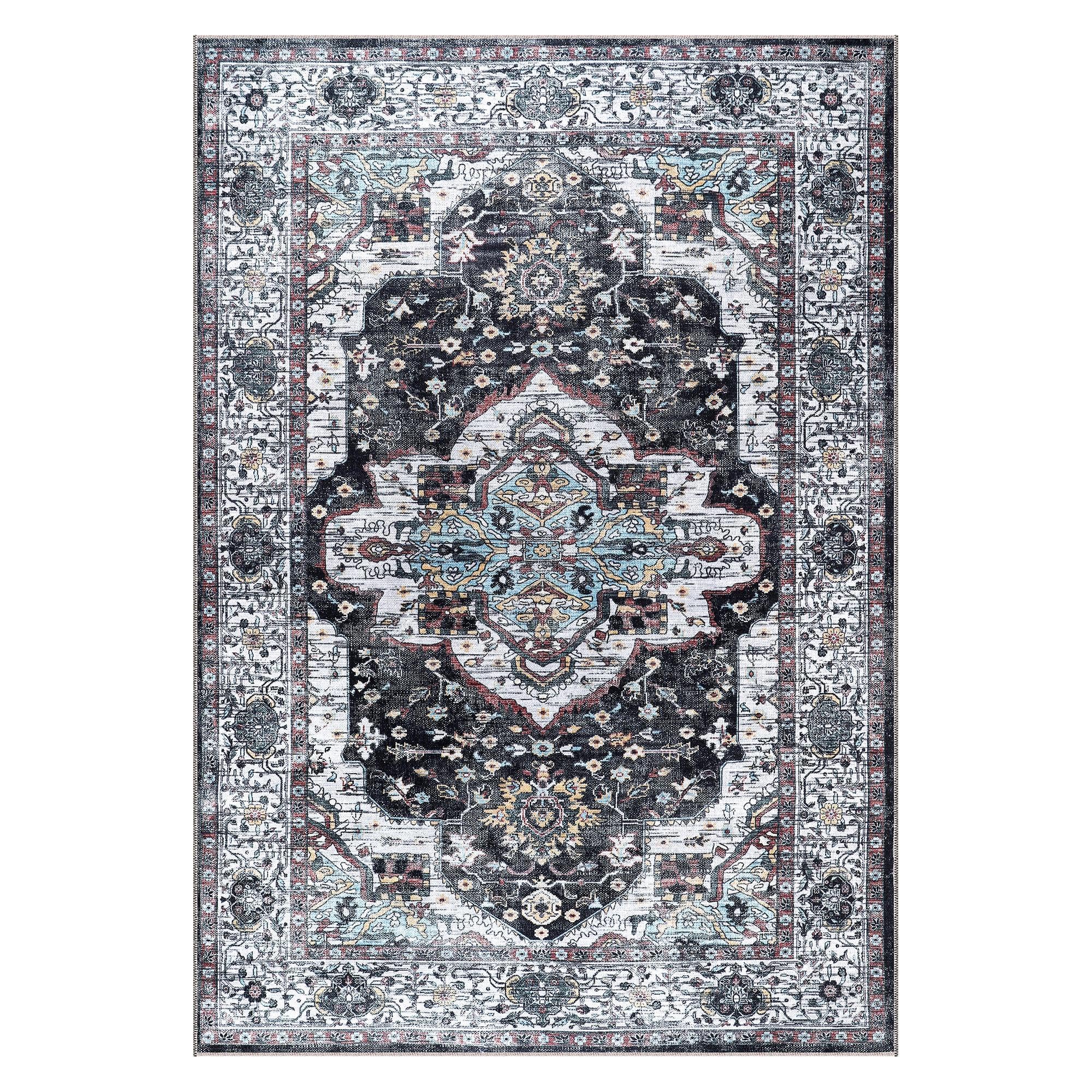 Rugs Living Room - Washable Rug - Area Rug - Non-Slip Rugs Carpet Woven from Cotton - Vintage Rug for Living Room Bedroom Kitchen - Kid and Pet Friendly (RED RUG, 80X150 CM)