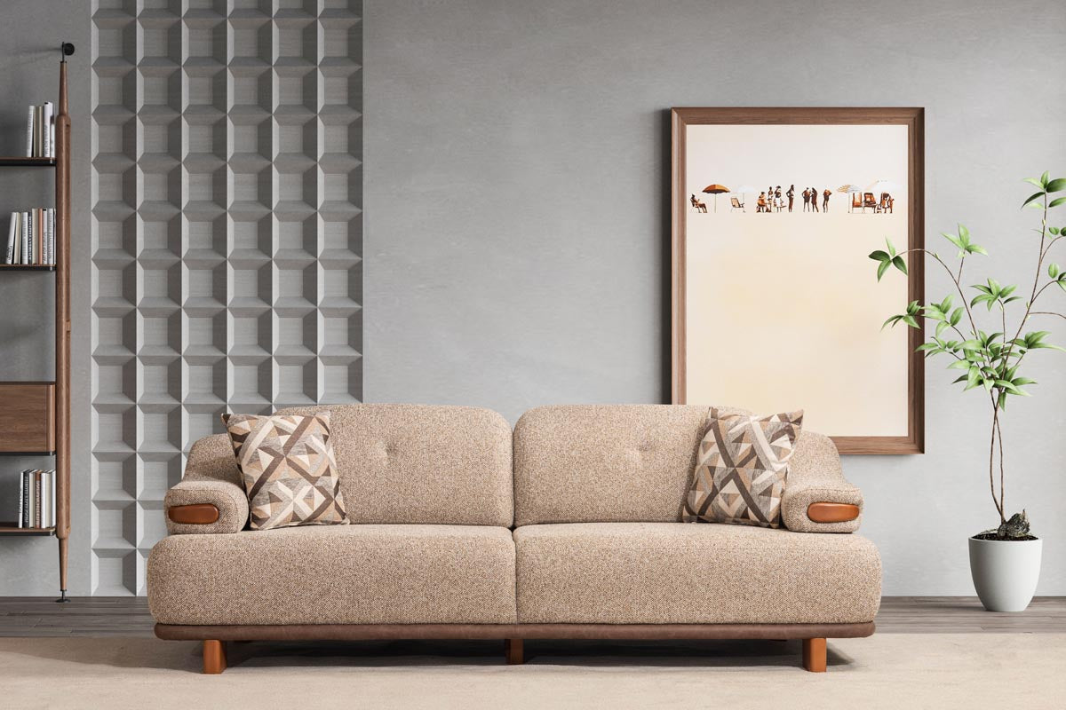 Comfortable Arden 3 seater sofa by Netline Home Interior with a compact design and modern style, shown from the side in a living room setting.