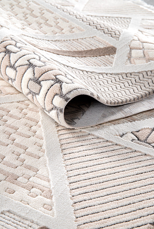 Tappeto moderno Boyut BY008 in crema Netline Home Rugs Depot – Polipropilene e poliestere, anti-pelucchi, facile da pulire, resistente | Camera da letto, studio, cameretta, ingresso