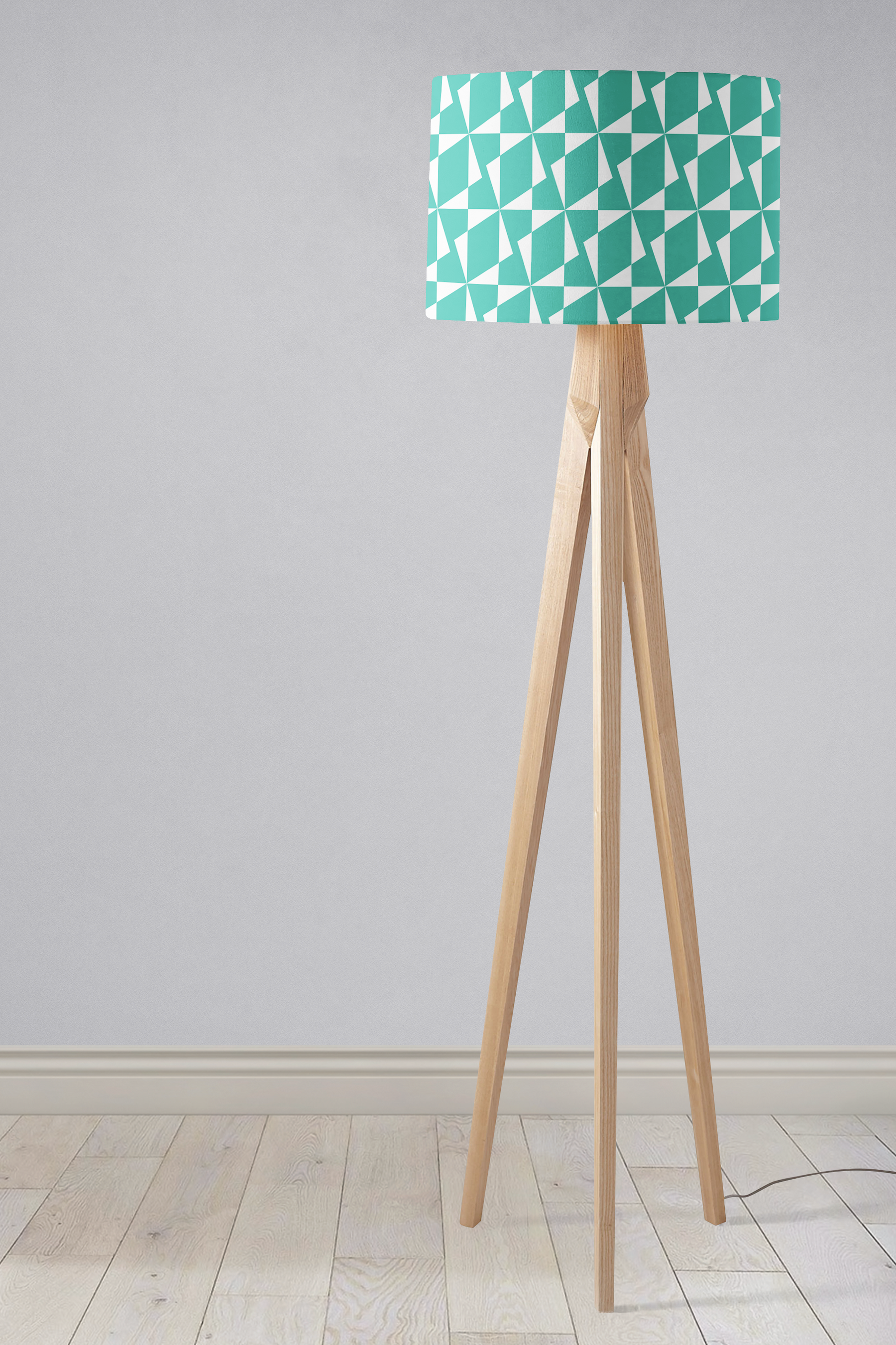 Turquoise and White Retro Geometric Lampshade – Ceiling & Table Compatible