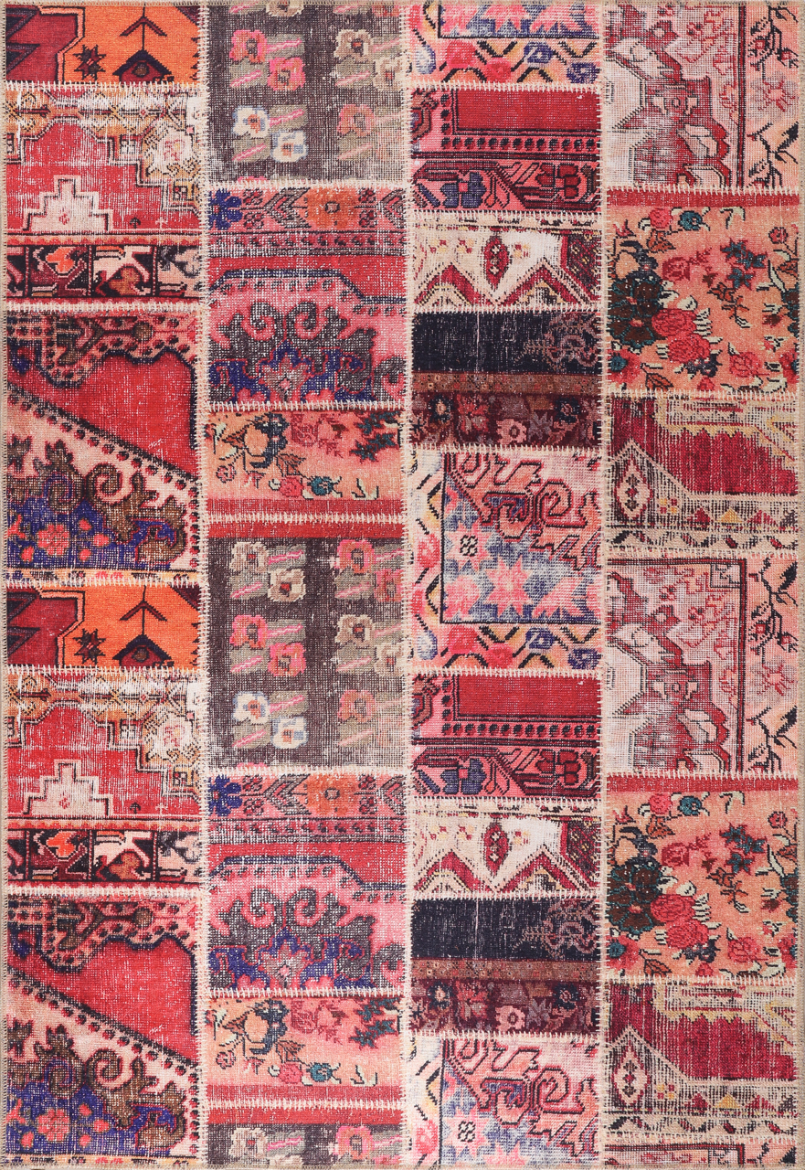 Netline Home Rugs Depot Kilim Red Medallion Patchwork Washable Rug Design 1306