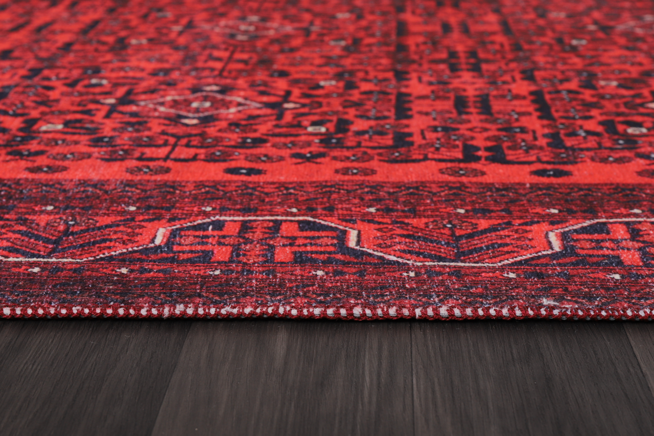 Netline Home Rugs Depot NH1317 – Machine Washable Bokhara Red Rug | Classic Geometric Oriental Carpet for Living Room & Bedroom