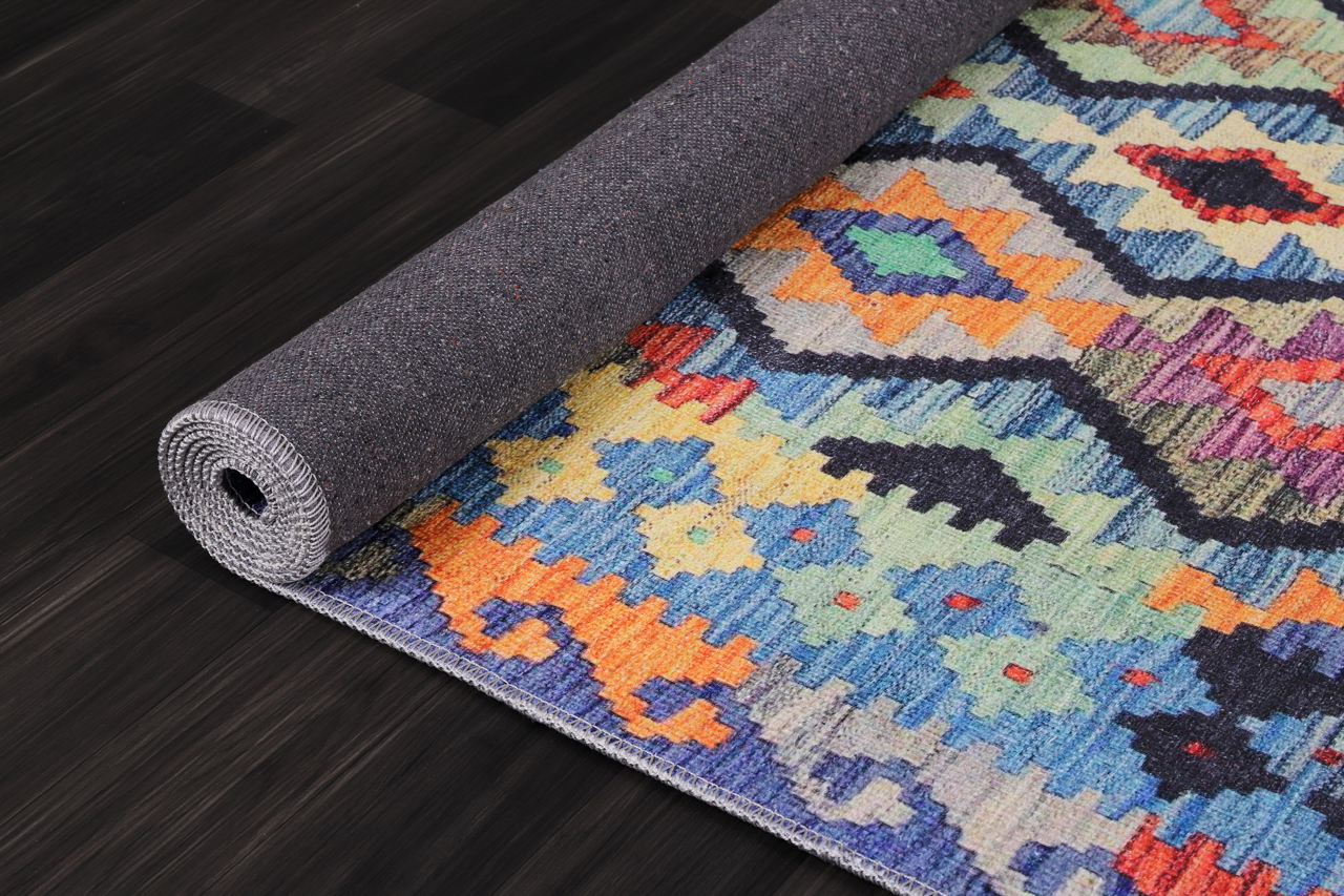 Netline Home Rugs Depot NH1314 – Machine Washable Multicolor Kilim Rug | Tribal Diamond Geometric Carpet for Living Room, Bedroom & Dining