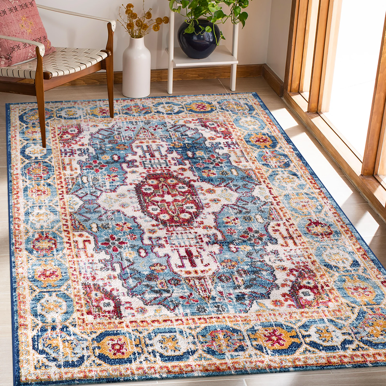 Vintage Area Rug 7664 – Burgundy & Blue Royal Medallion