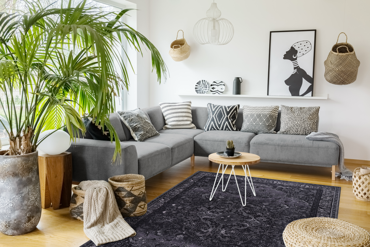 Netline Home Rugs Depot Tribal Black Geometric Medallion Washable Rug Design 1318