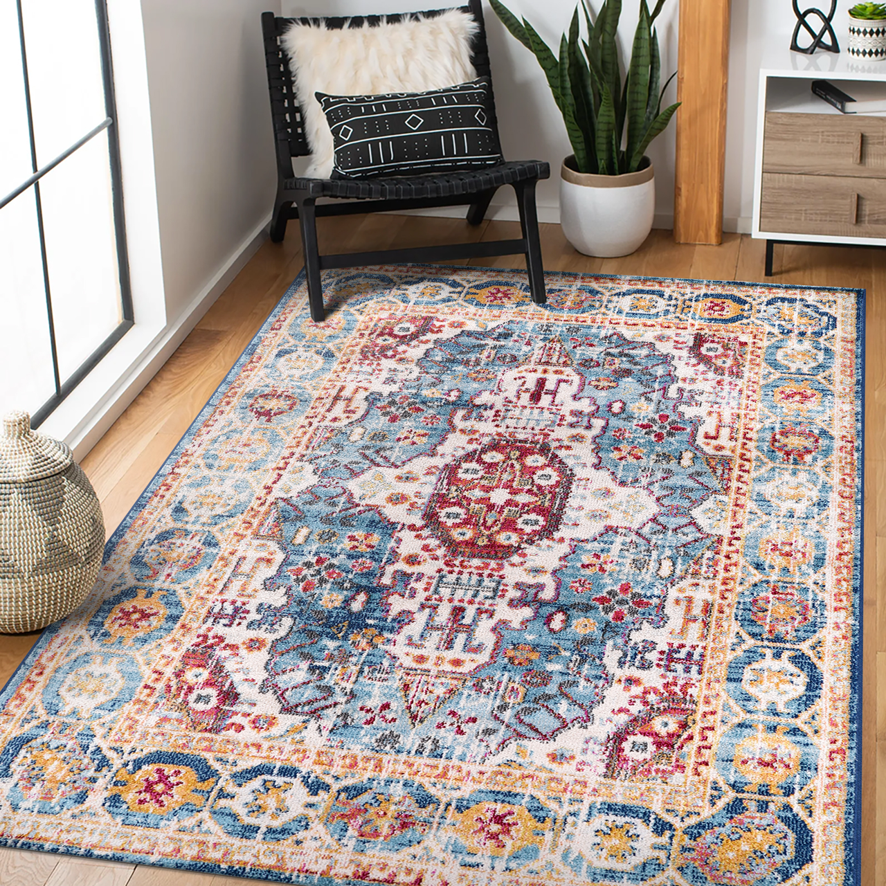 Vintage Area Rug 7664 – Burgundy & Blue Royal Medallion