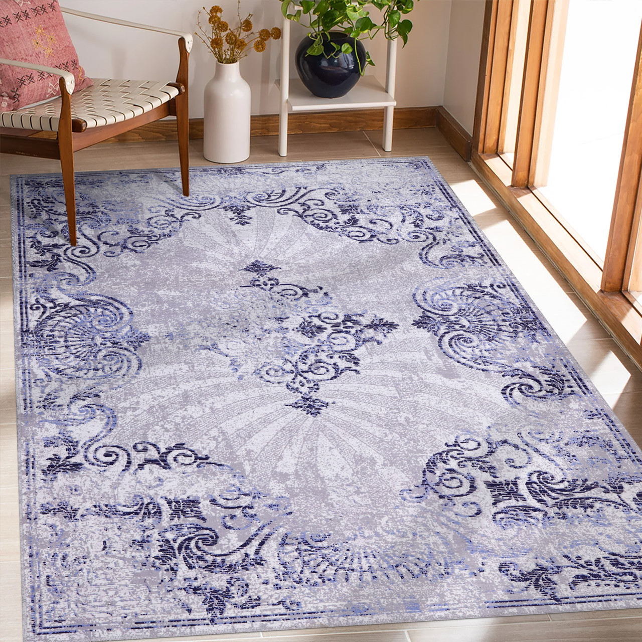 Netline Home Rugs Depot Modern Beige Floral Washable Rug Design NL1009