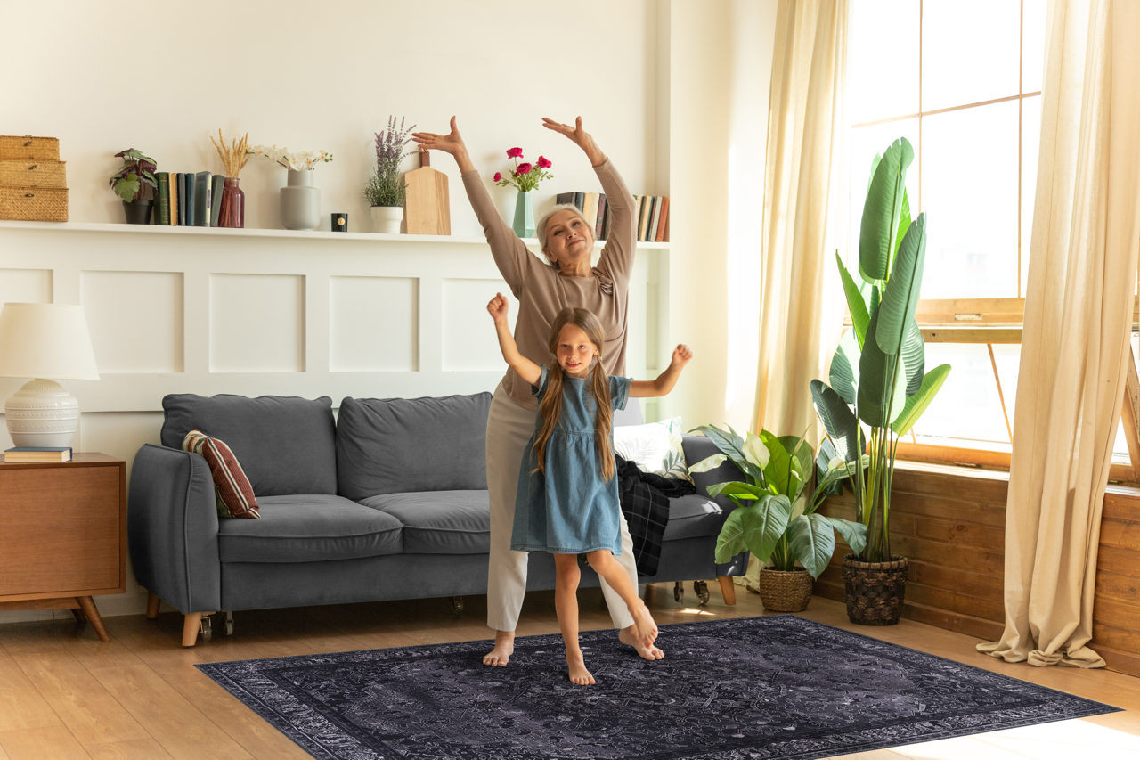 Netline Home Rugs Depot Tribal Black Geometric Medallion Washable Rug Design 1318