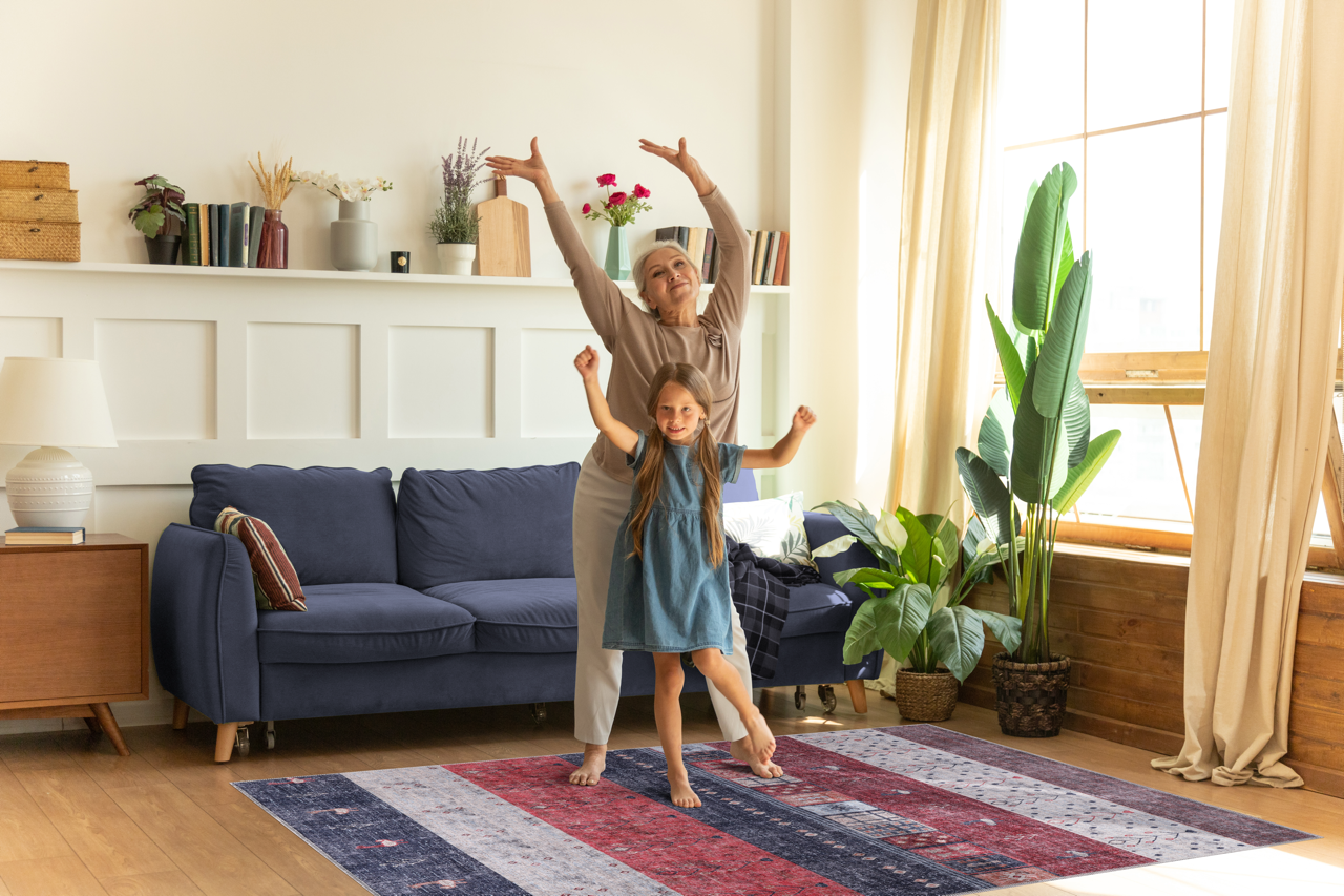 Netline Home Rugs Depot NH1339 – Machine Washable Gabbeh Rug | Tribal Striped Oriental Carpet with Symbolic Motifs for Living Room, Bedroom & Dining