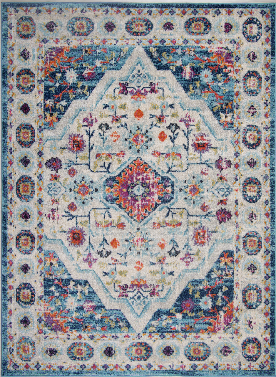 Vintage Area Rug 7657 – Teal Distressed Medallion