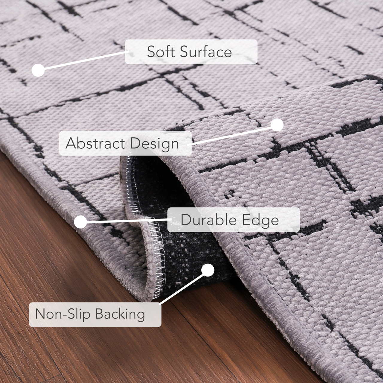 Netline Home Machine Washable Rug NT201 – GRAY Soft Chenille