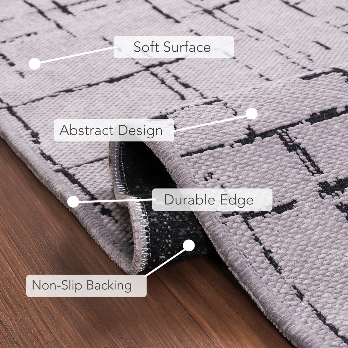 Gray machine washable rug by Netline Home featuring soft chenille texture, shown with plush appearance and woven design.