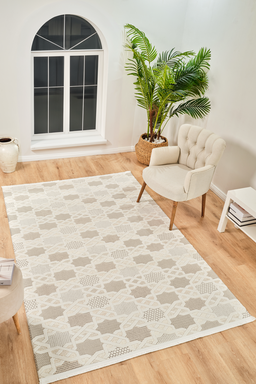 Tappeto moderno Boyut BY003 in crema Netline Home Rugs Depot – Polipropilene e poliestere, anti-pelucchi, facile da pulire, resistente | Camera da letto, studio, cameretta, ingresso