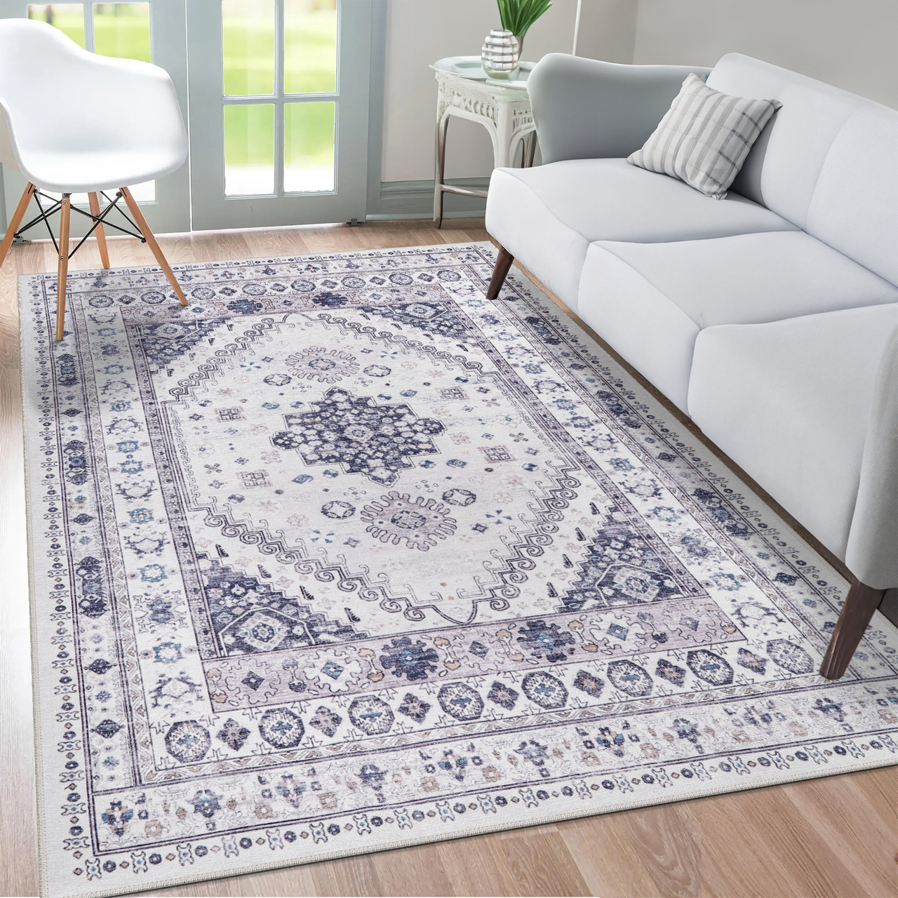 Netline Home Rugs Depot - Modern Beige Floral Washable Rug - Design KELIM2001