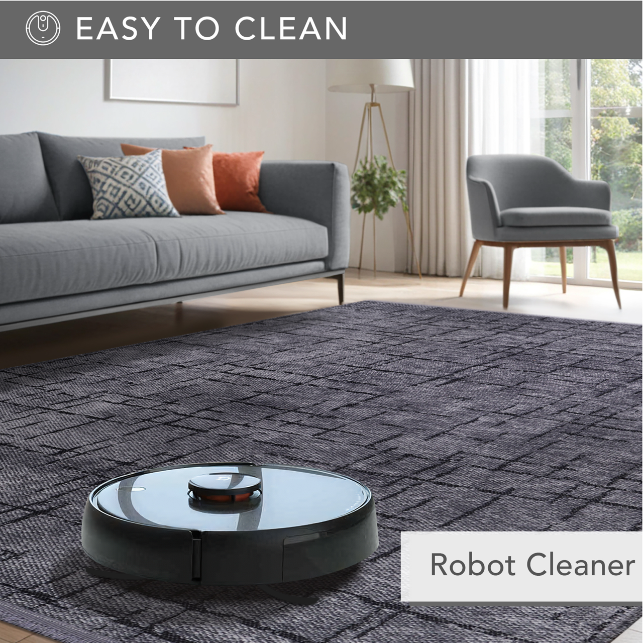 Netline Home Machine Washable Rug NT201 – DARK GRAY Soft Chenille