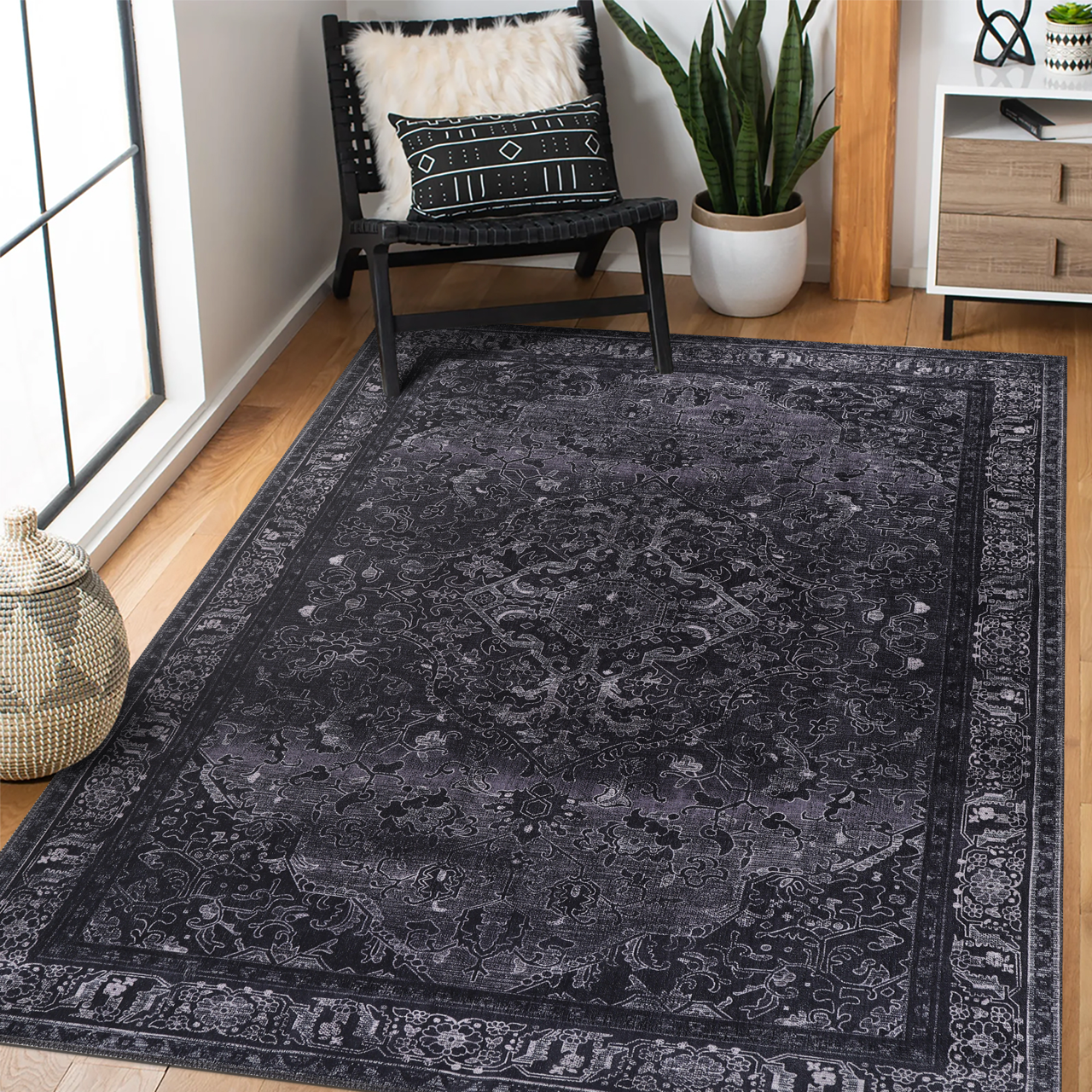 Netline Home Rugs Depot Tribal Black Geometric Medallion Washable Rug Design 1318
