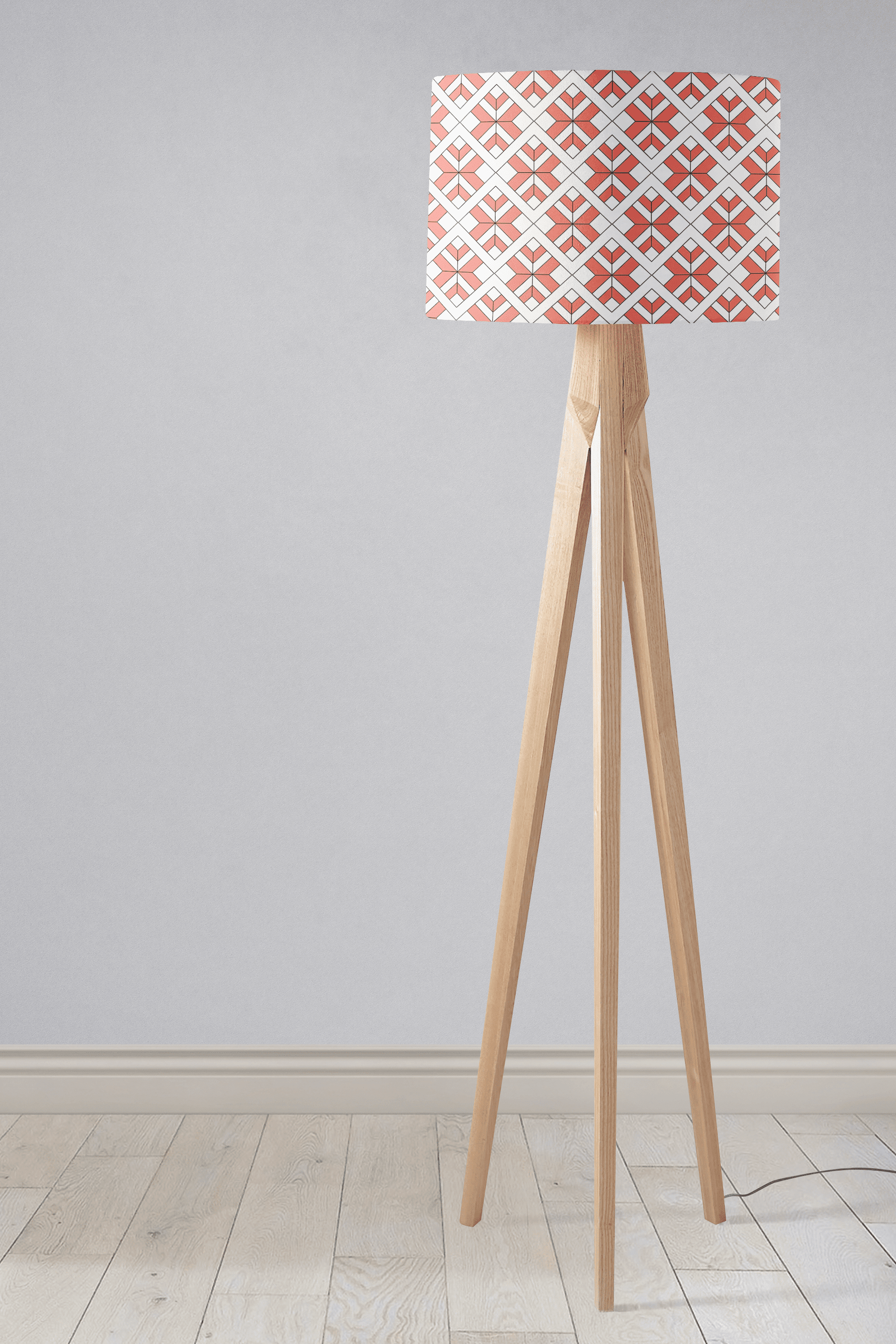 Coral and White Geometric Design Lampshade – Ceiling & Table Compatible