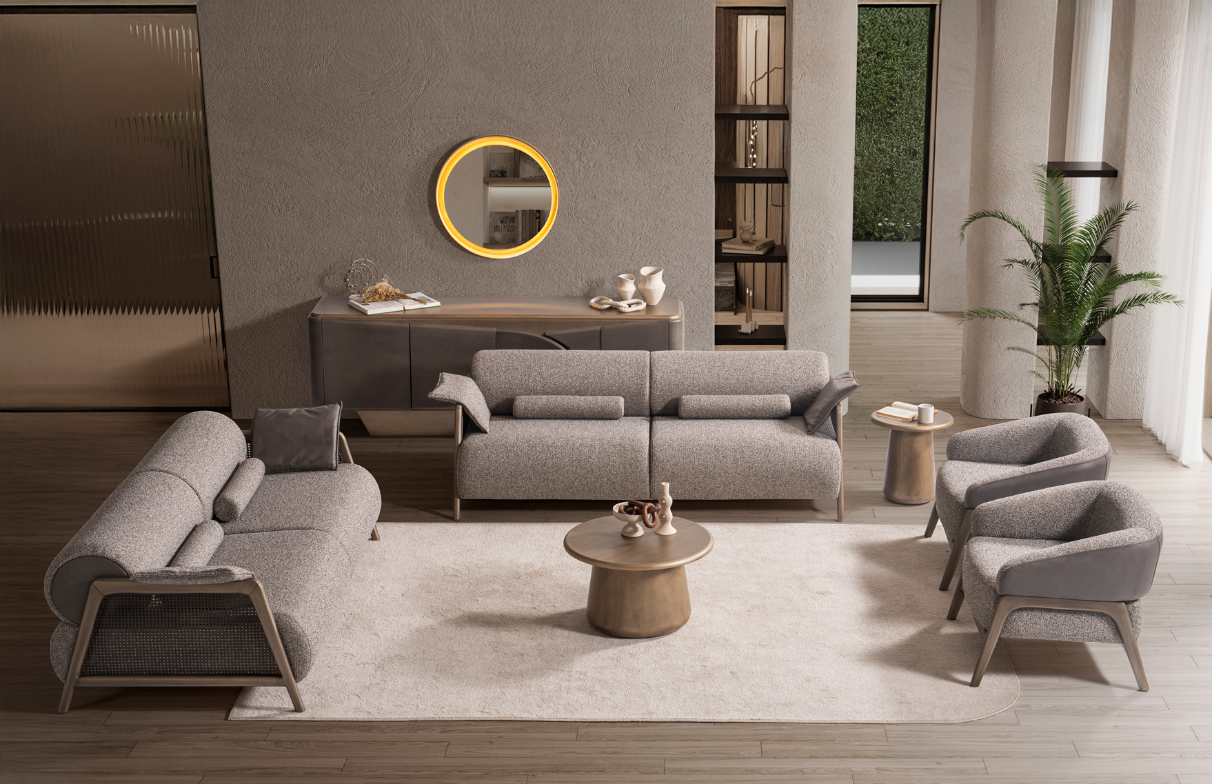 Modern Icon sofa set by Netline Home Interior featuring plush cushions and a sleek design for stylish living room comfort.