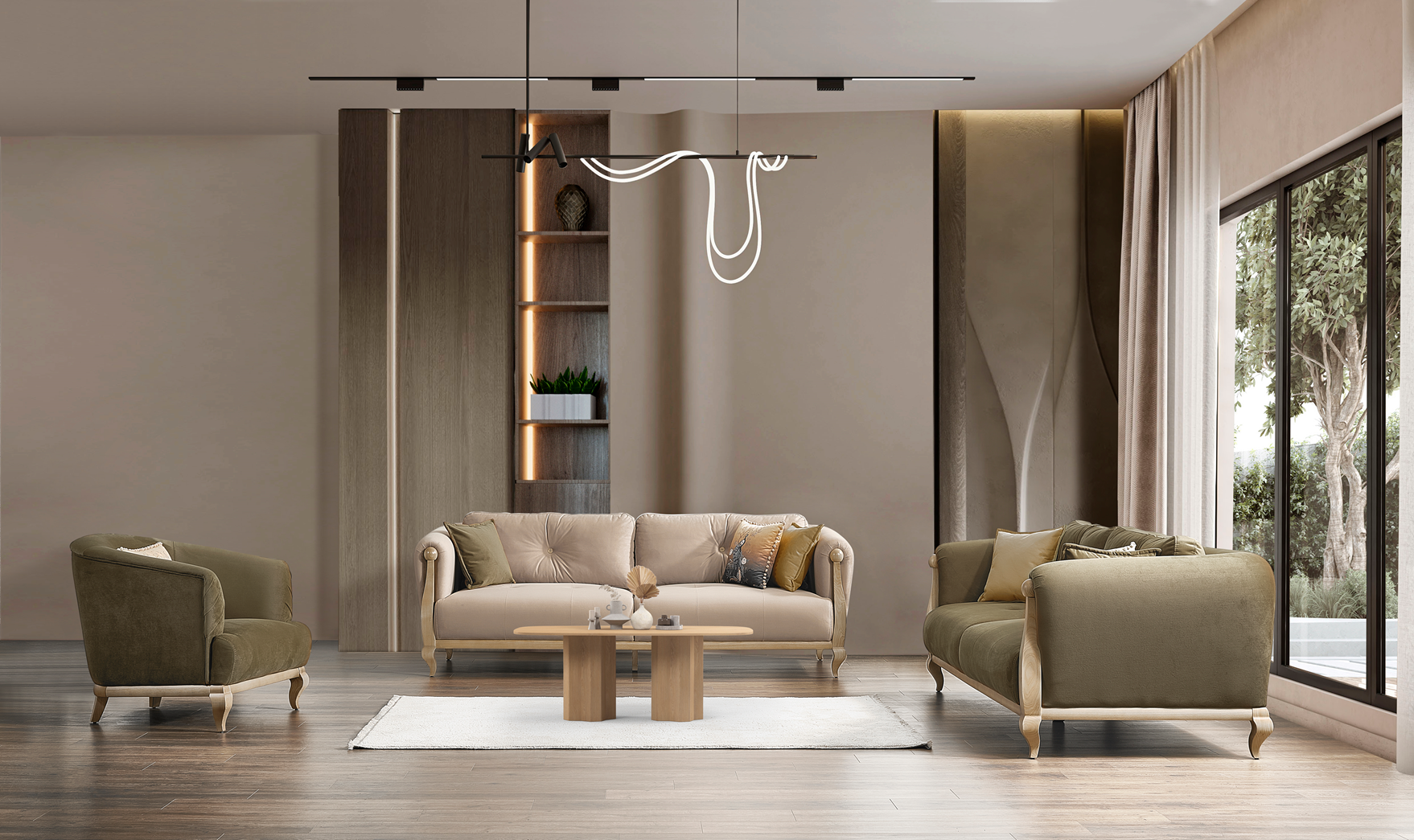 Modern Palermo sofa set by Netline Home Interior, featuring plush cushions and contemporary design for stylish living room comfort.