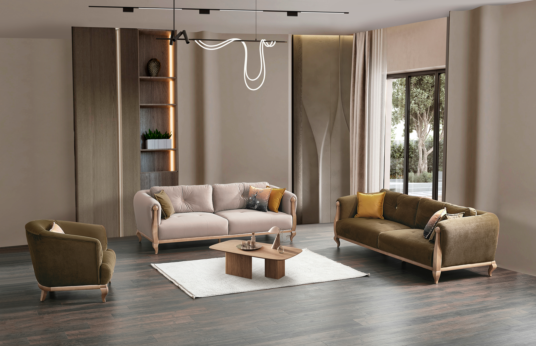 Modern Palermo sofa set by Netline Home Interior, featuring stylish cushions and sleek design for contemporary living rooms.