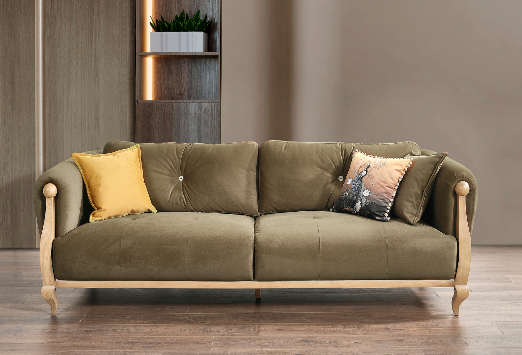 Netline Home Interior Palermo 3 Seater Sofa with plush fabric, modern design, and comfortable seating for living room relaxation.