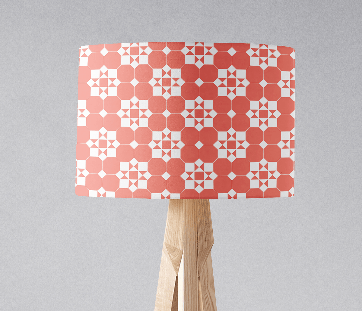 Coral and White Geometric Tiles Design Lampshade – Ceiling & Table Compatible