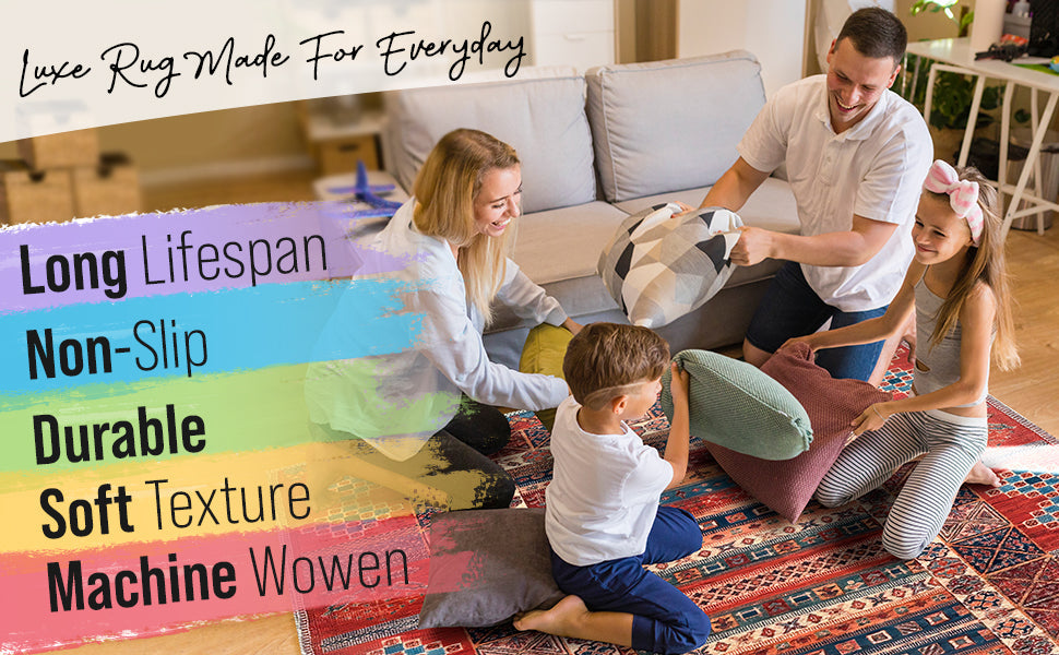 Netline Home Rugs Depot NH1316 – Machine Washable Caucasian Tribal Rug | Multicolor Striped Oriental Carpet for Living Room & Bedroom