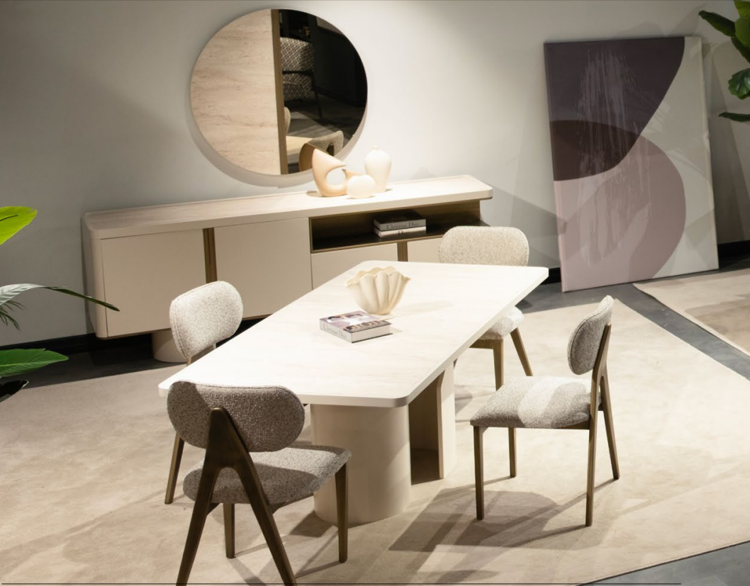 Modern Barcelona dining room set by Netline Home Interior with a table and matching chairs for stylish entertaining.
