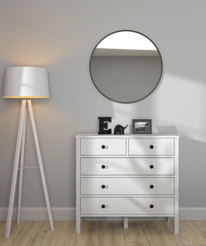 Elaya White Wood 5-Drawer Dresser - White Wood Dresser Made in Turkey to Order for UK Bedroom Interiors - White Wood dresser by Netline Home Interior